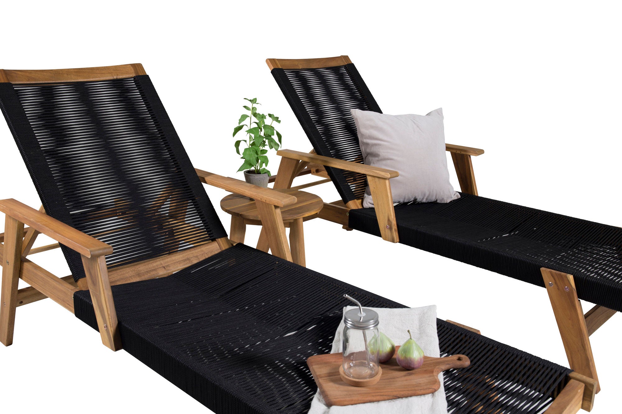 Venture Home Little John Sun Lounge - Black Rope / Acacia+Chania Side bord - ø40 - Acacia_1