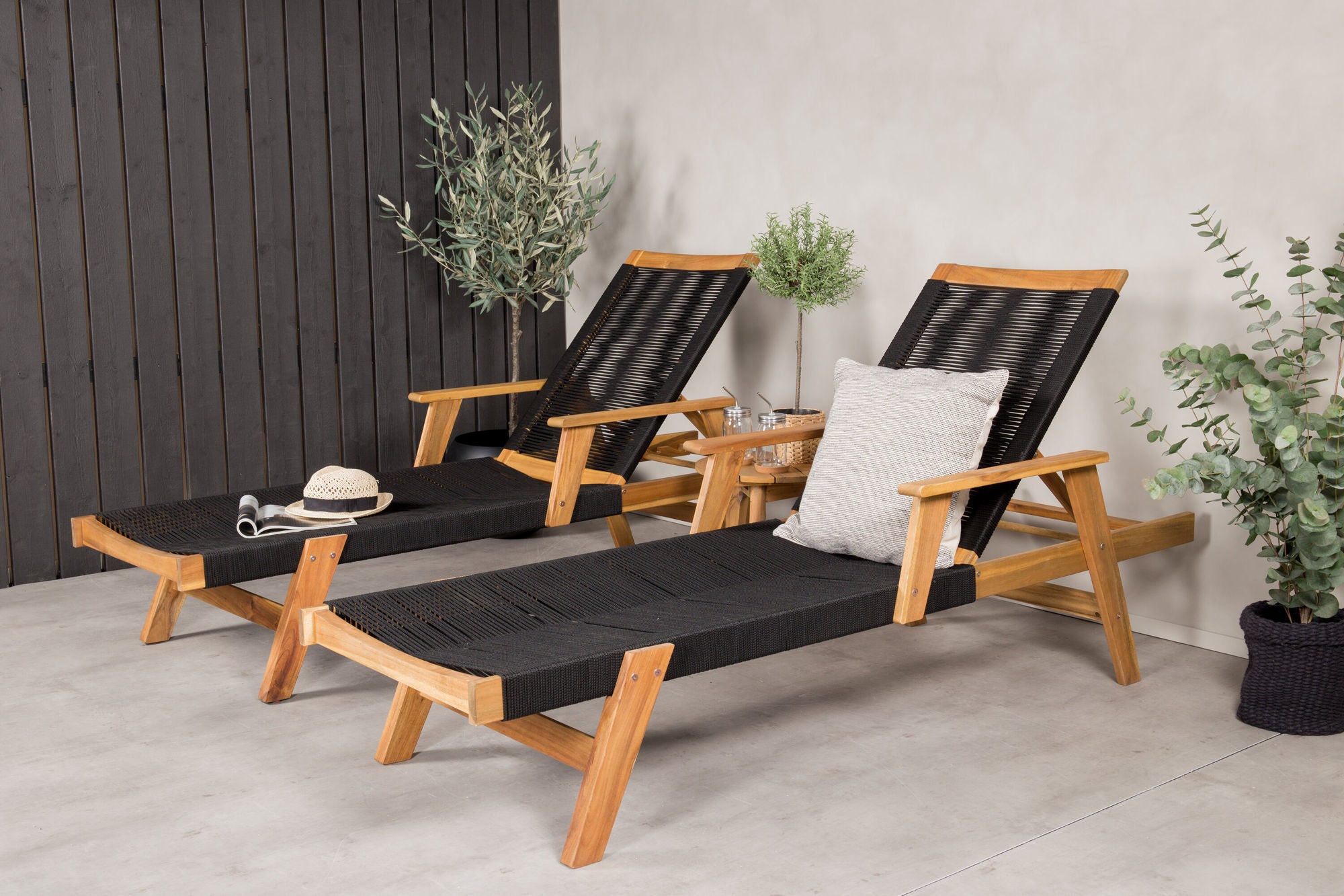 Venture Home Little John Sun Lounge - Black Rope / Acacia+Chania Side bord - ø40 - Acacia_1