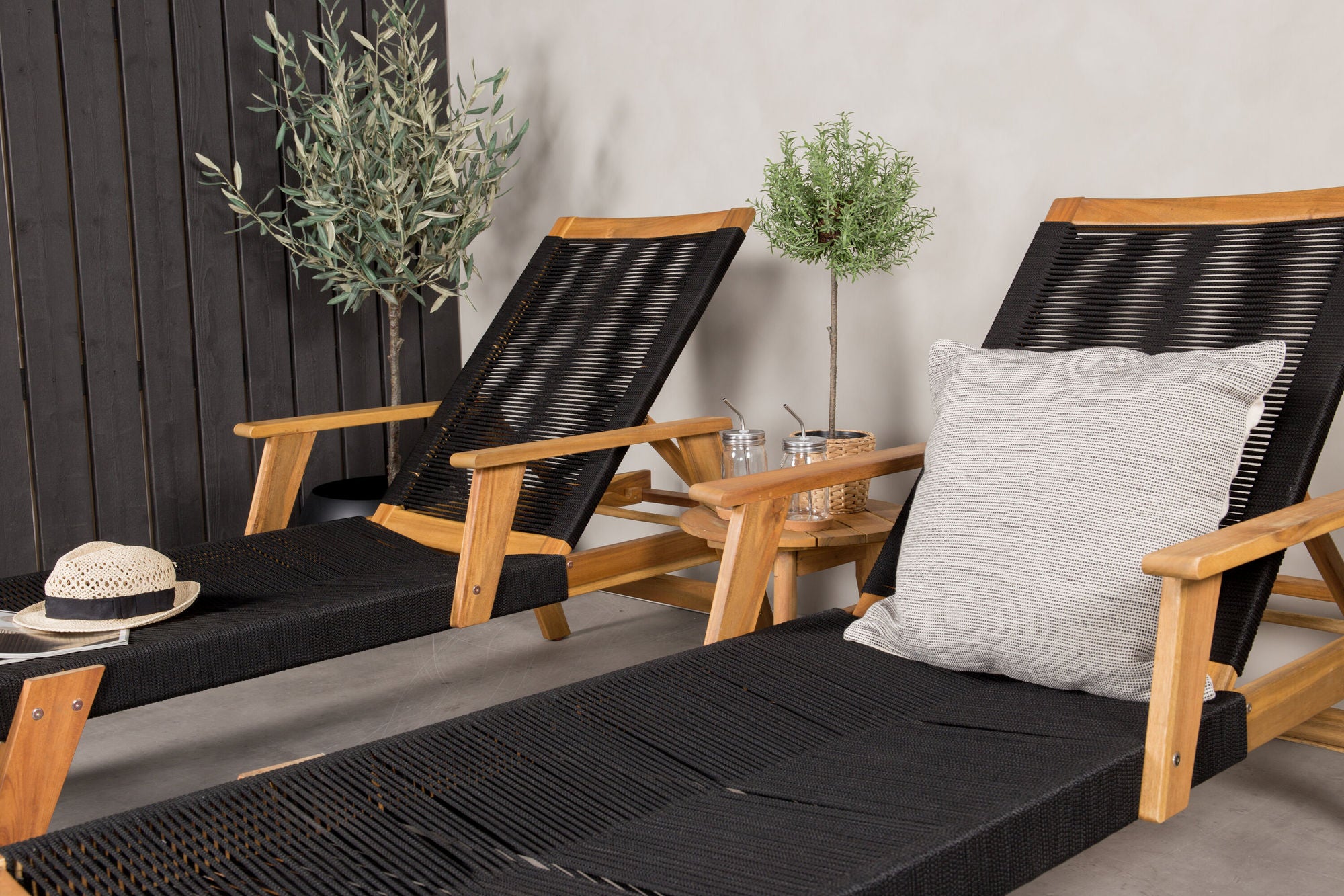 Venture Home Little John Sun Lounge - Black Rope / Acacia+Chania Side bord - ø40 - Acacia_1