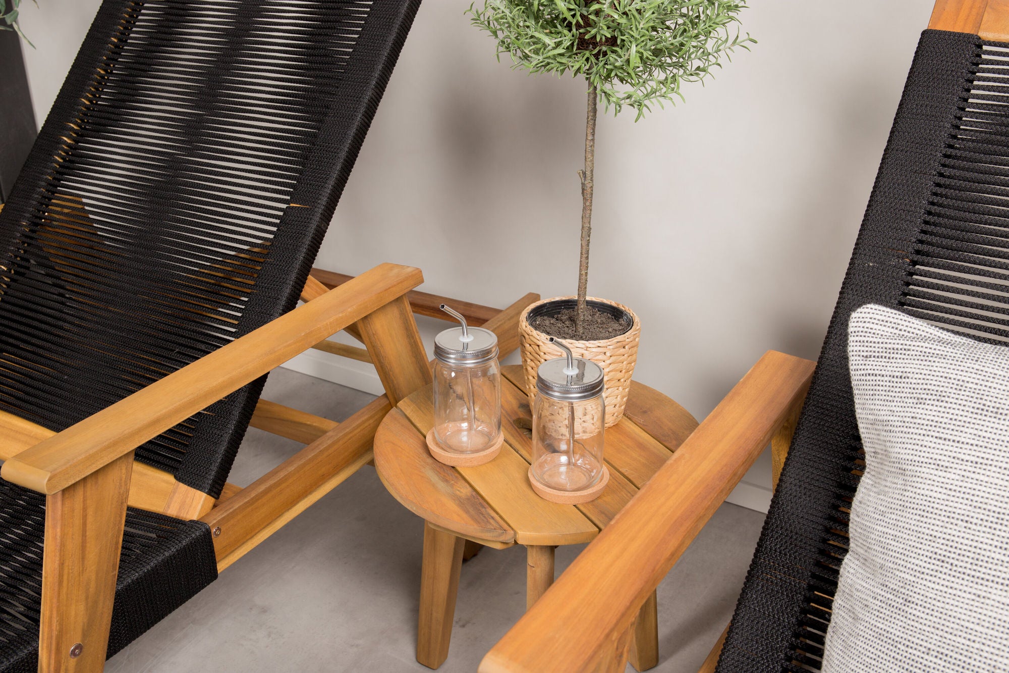 Venture Home Little John Sun Lounge - Black Rope / Acacia+Chania Side bord - ø40 - Acacia_1