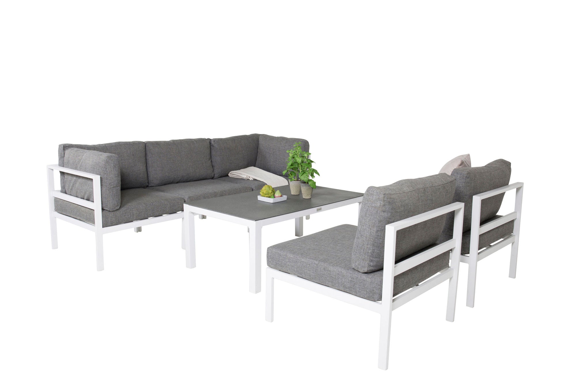 Venture Home Copacabana Longe Set 5pcs - White Alu / Grey Cushion+Copacabana Sofa bord