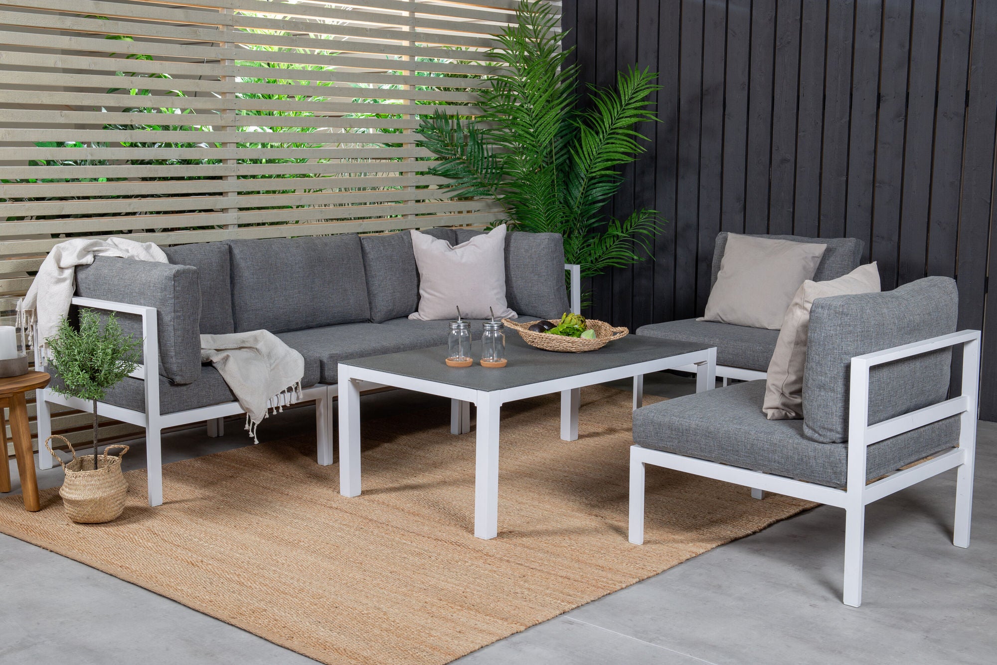Venture Home Copacabana Longe Set 5pcs - White Alu / Grey Cushion+Copacabana Sofa bord