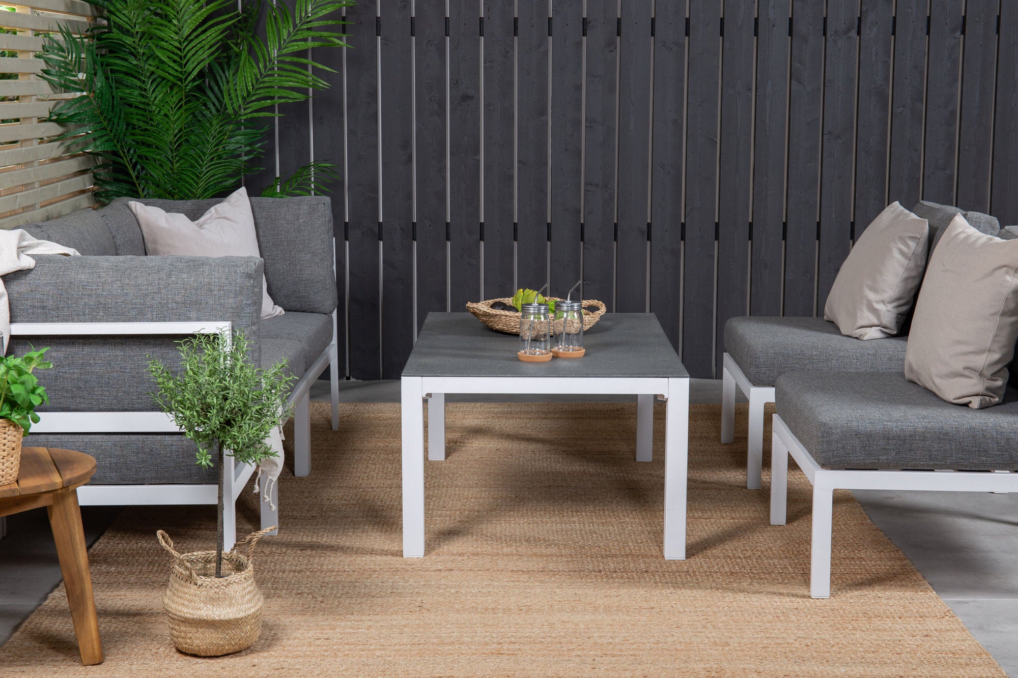 Venture Home Copacabana Longe Set 5pcs - White Alu / Grey Cushion+Copacabana Sofa bord
