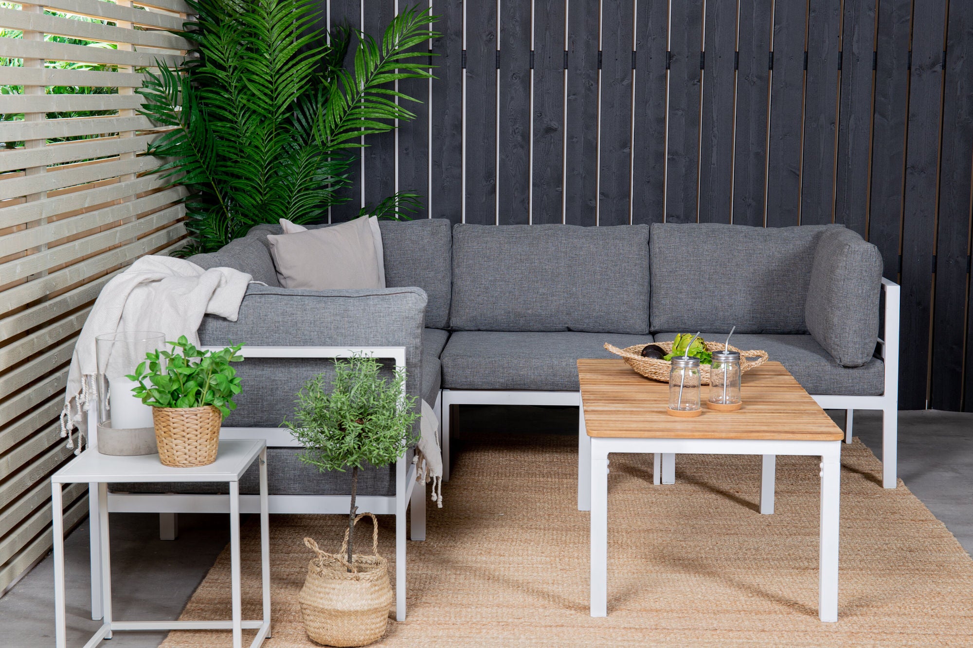 Venture Home Copacabana Lounge Group 5pcs - White Alu / Grey Cushion+Brasilia Sofa bord