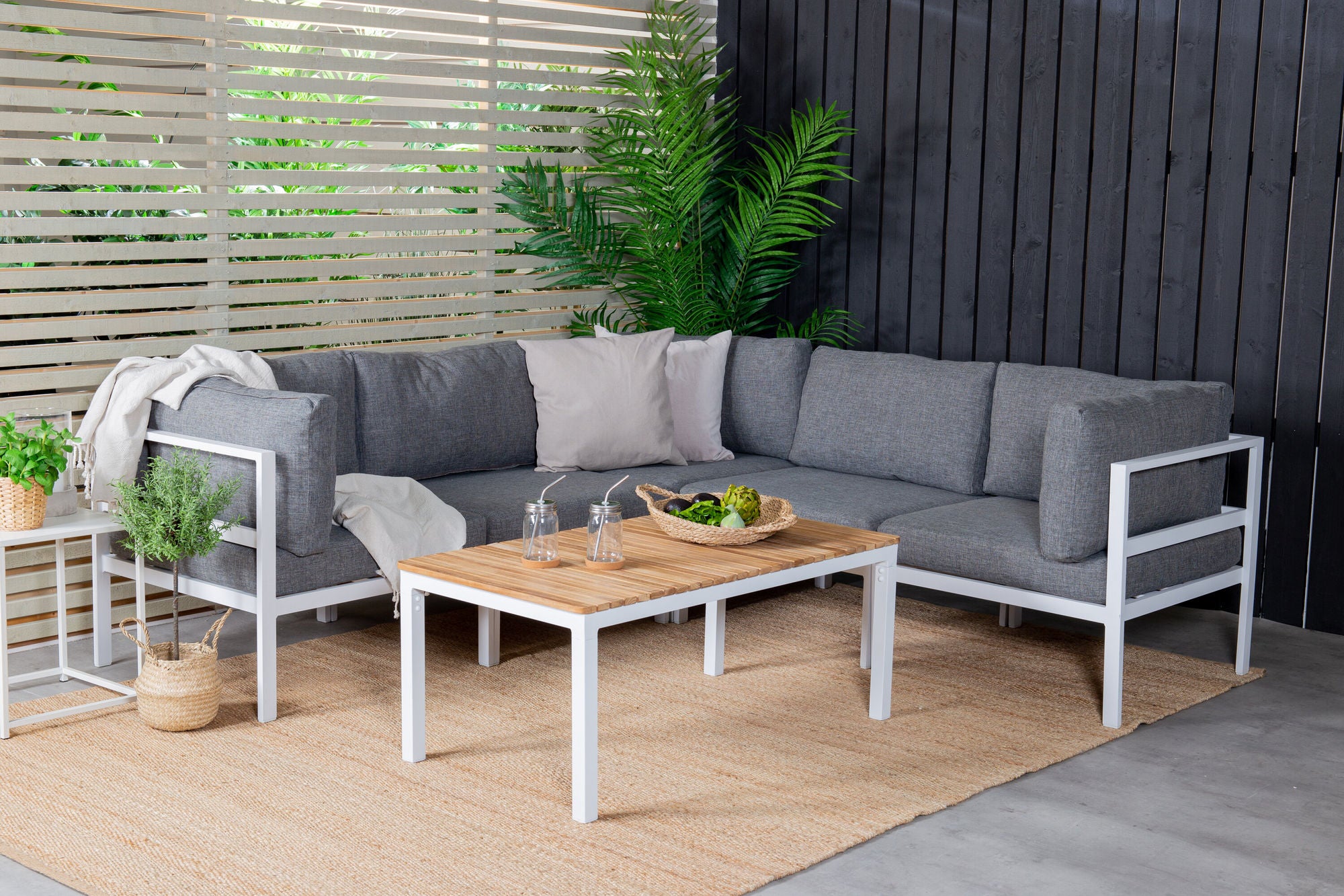 Venture Home Copacabana Lounge Group 5pcs - White Alu / Grey Cushion+Brasilia Sofa bord