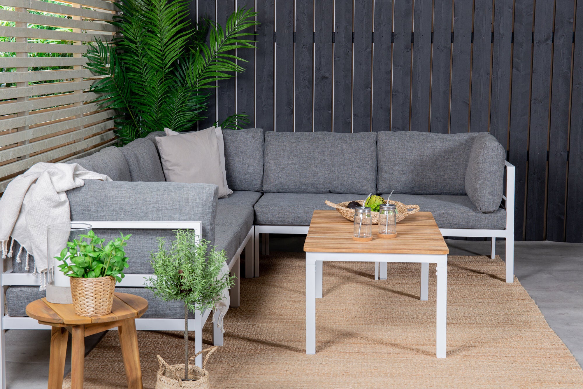 Venture Home Copacabana Lounge Group 6pcs - White Alu / Grey Cushion+Brasilia Sofa bord