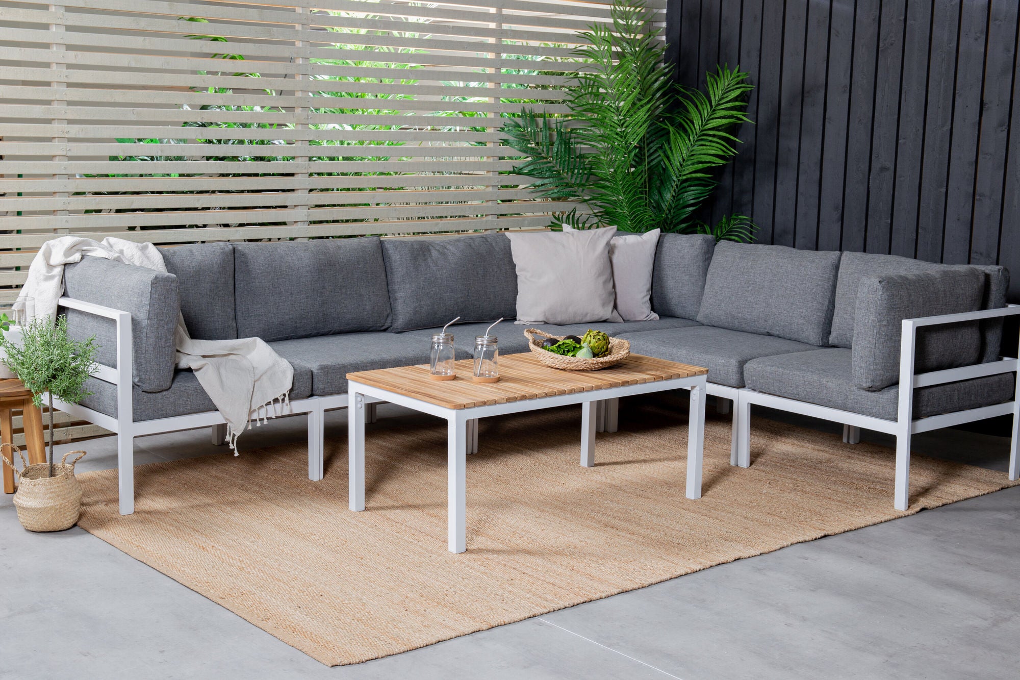 Venture Home Copacabana Lounge Group 6pcs - White Alu / Grey Cushion+Brasilia Sofa bord