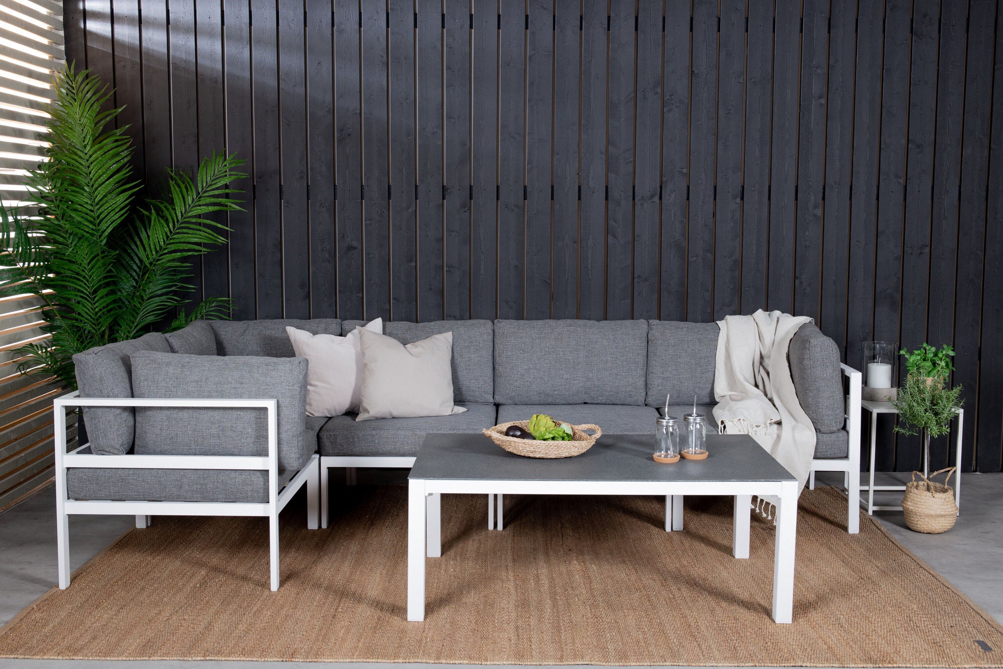 Venture Home Copacabana Lounge Group 5pcs - White Alu / Grey Cushion+Copacabana Sofa bord