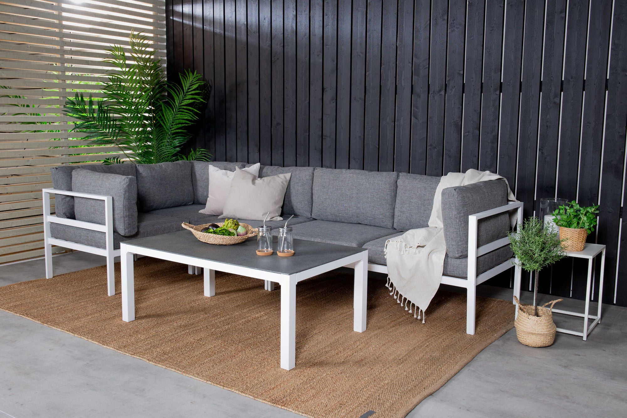 Venture Home Copacabana Lounge Group 5pcs - White Alu / Grey Cushion+Copacabana Sofa bord