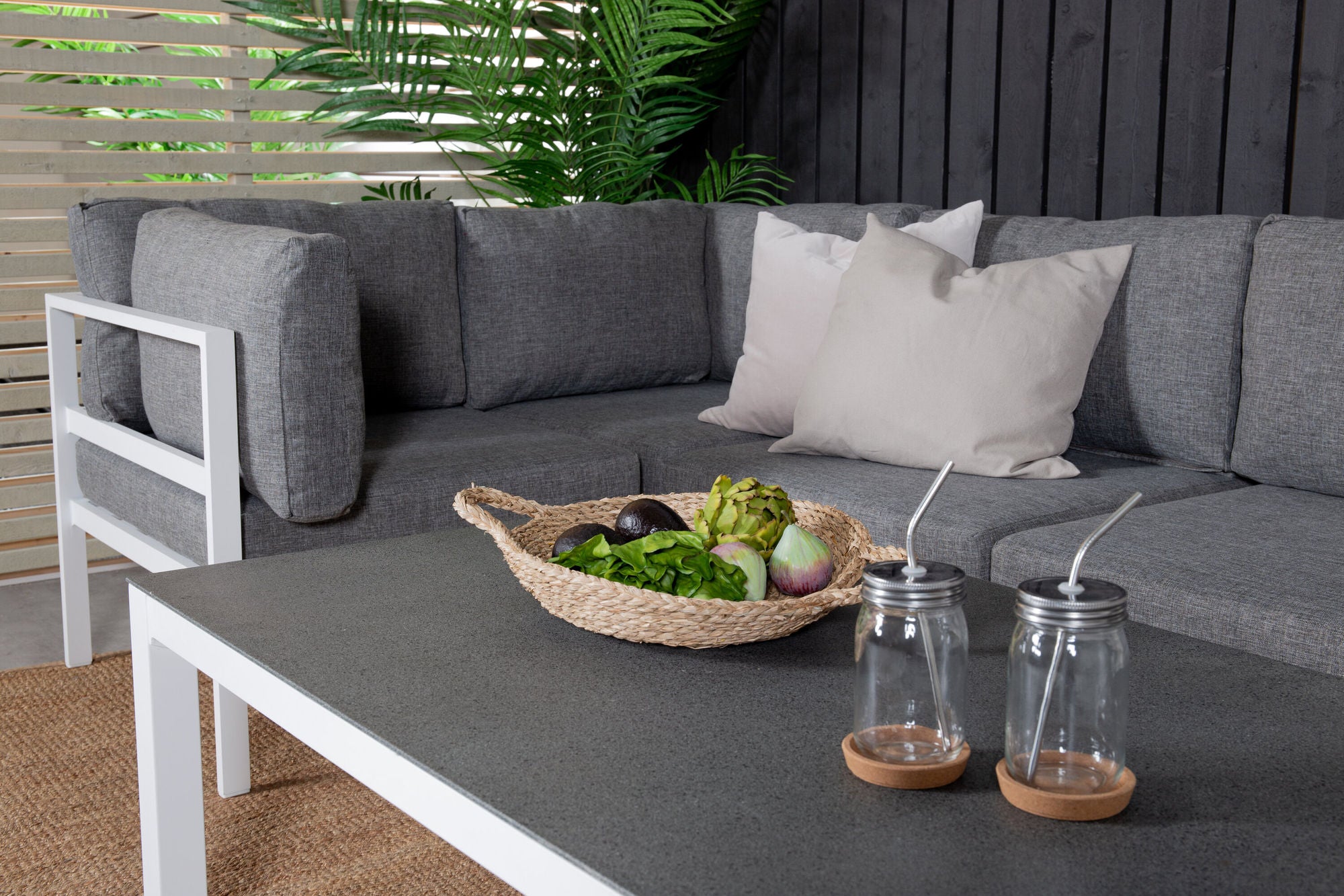 Venture Home Copacabana Lounge Group 5pcs - White Alu / Grey Cushion+Copacabana Sofa bord