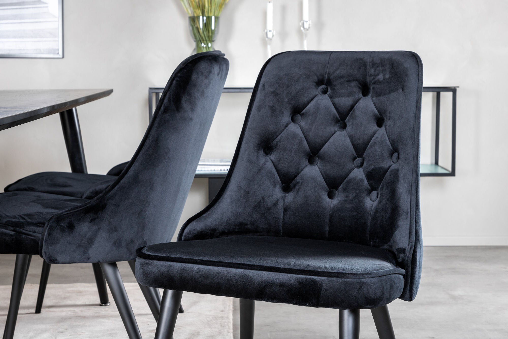 Venture Home Dipp spisebord - 180*90cm - Black Veneer / all black legs +Velvet Deluxe Spisebordsstol - Black / Black_6