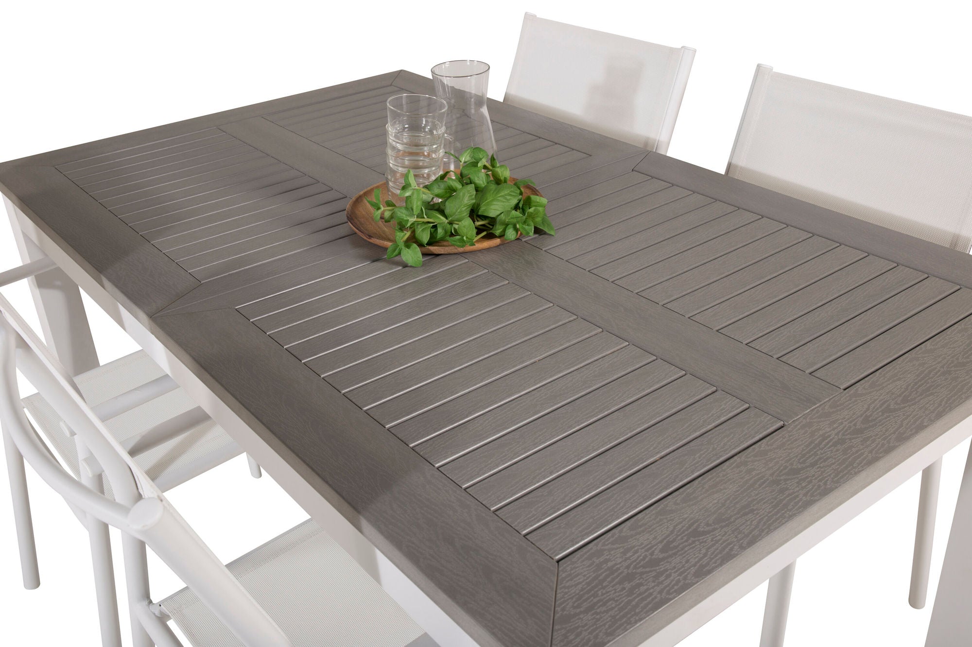 Venture Home Albany spisebord 152/210*90 - White Alu / Grey Aintwood+Santorini Arm stol (Stackable) - White Alu / White Textilene_4