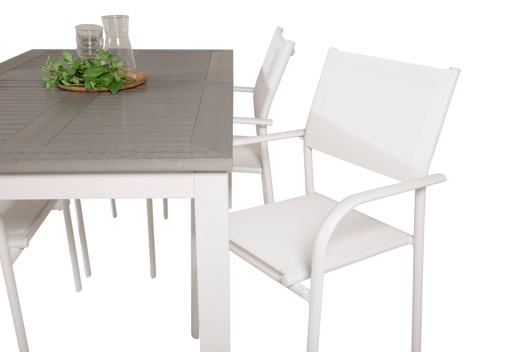 Venture Home Albany spisebord 152/210*90 - White Alu / Grey Aintwood+Santorini Arm stol (Stackable) - White Alu / White Textilene_4