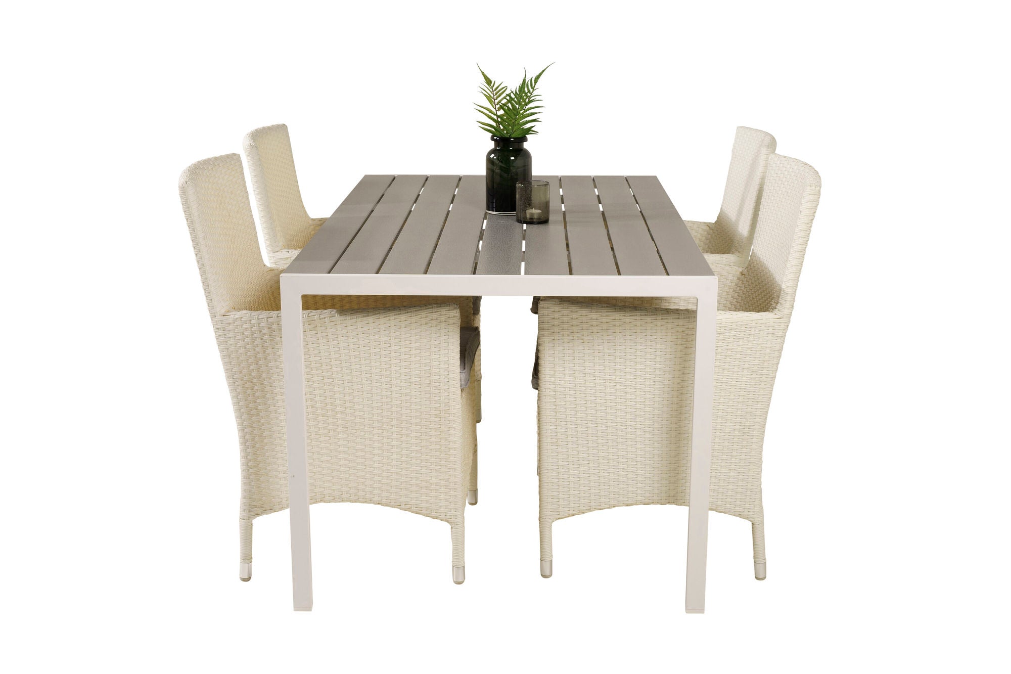 Venture Home Break spisebord - White Alu / Grey Aintwood - 150*90+Malin Arm stol with cus