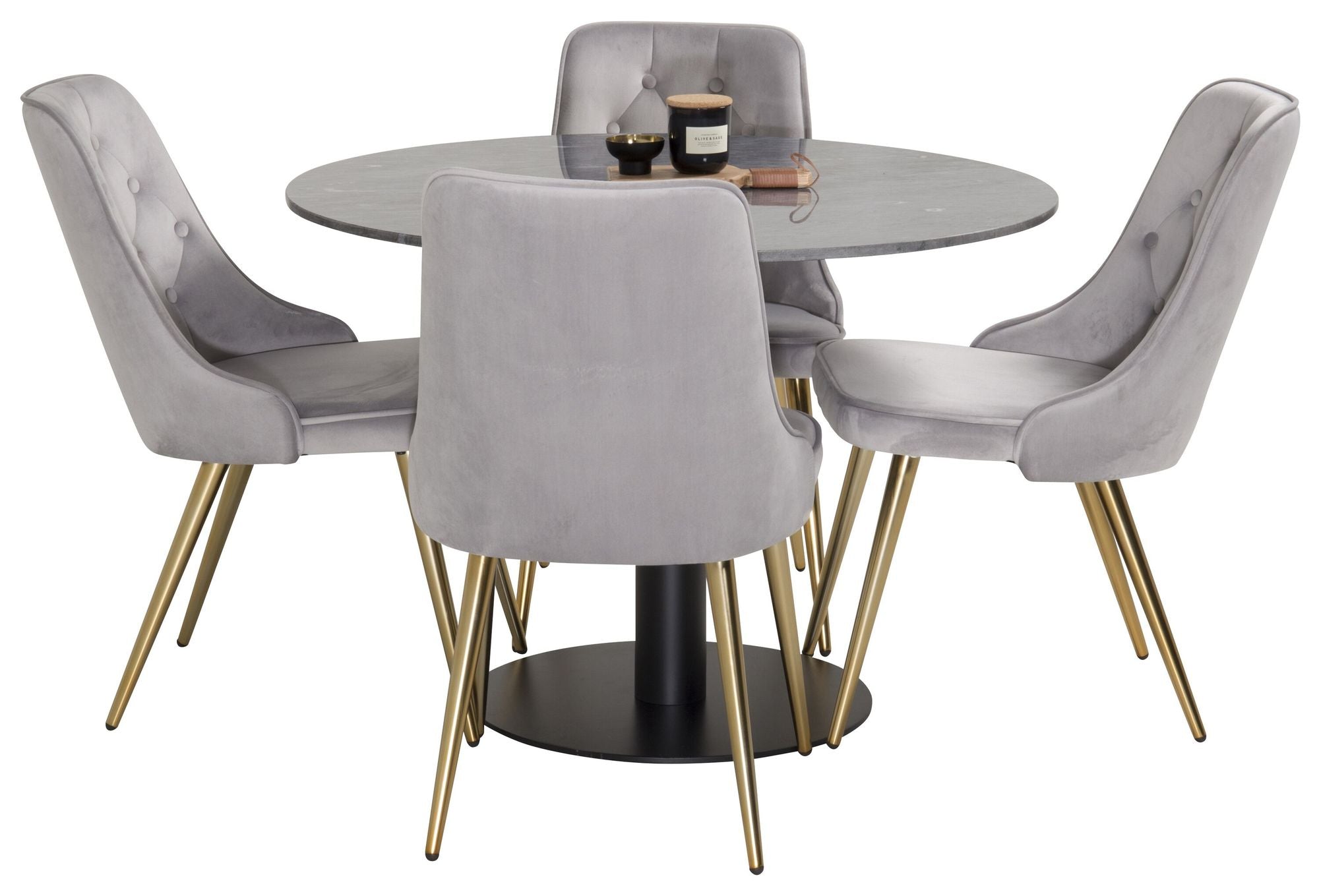 Venture Home Estelle runt Matbord - Svart / Svart marmor - ø106*H75Velvet Deluxe Spisebordsstol