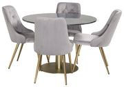 Venture Home Estelle spisebord round 106cm Grey Marble / Brass - Velvet Deluxe Spisebordsstol - Brushed brass leg / Light Grey Velvet 4