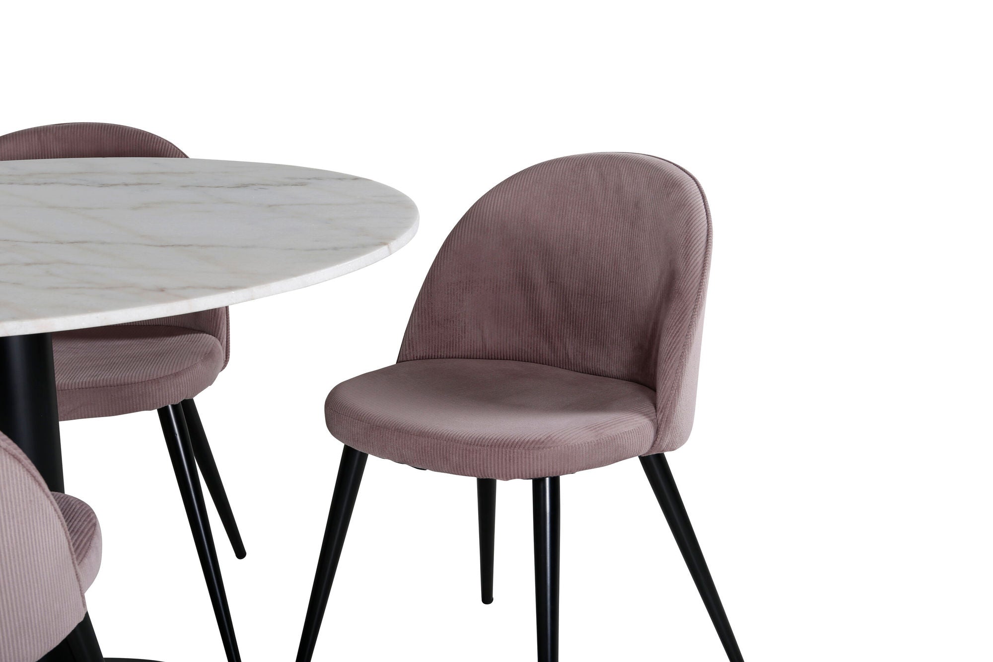 Venture Home Estelle runt Matbord - Svart / Vit marmor - ø106*H75+Velvet matstol - Manchester