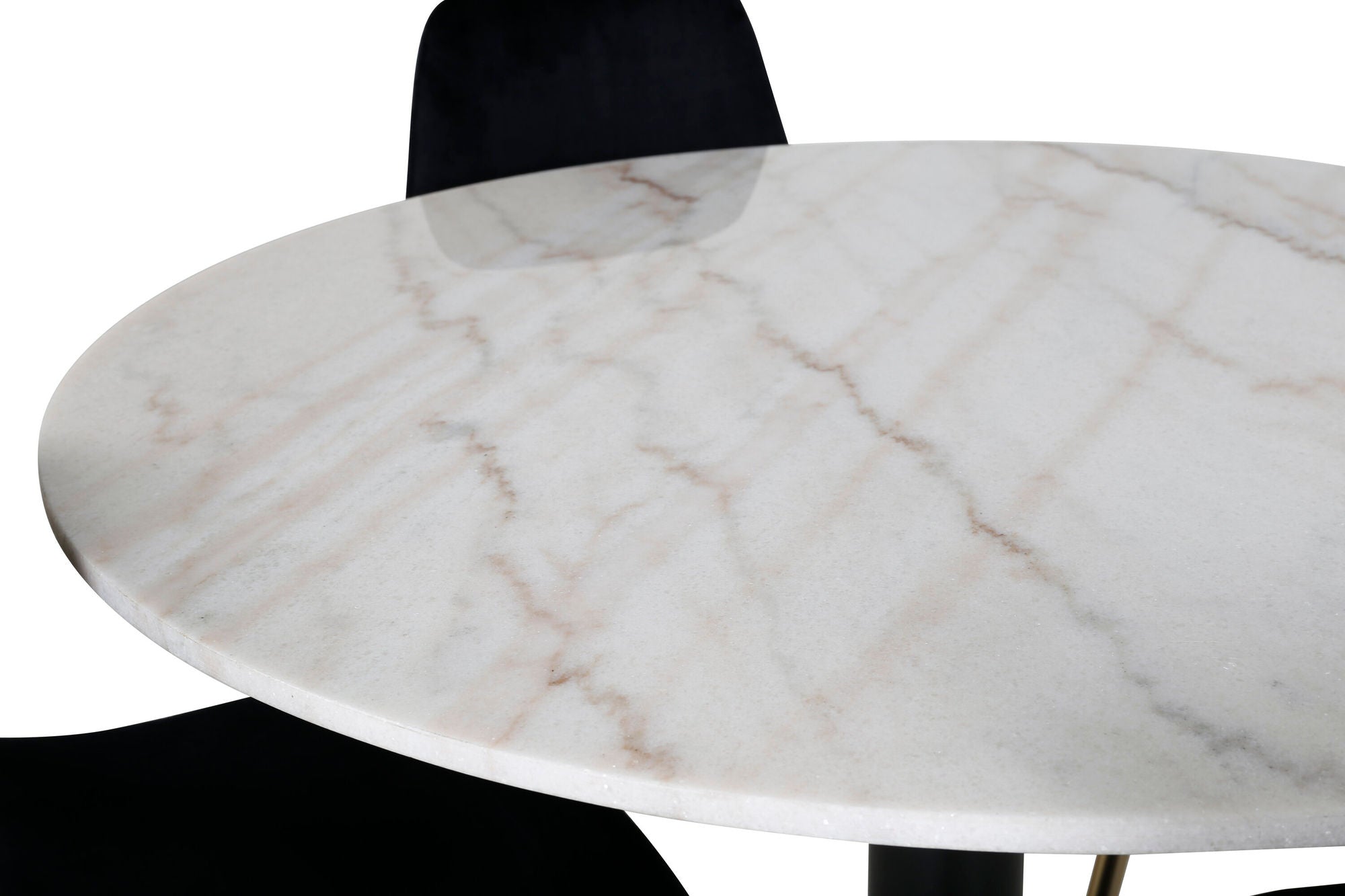 Venture Home Estelle spisebord round 106cm White marble / Black Legs - Polar stol - Black Velvet / Matt brass leg 4