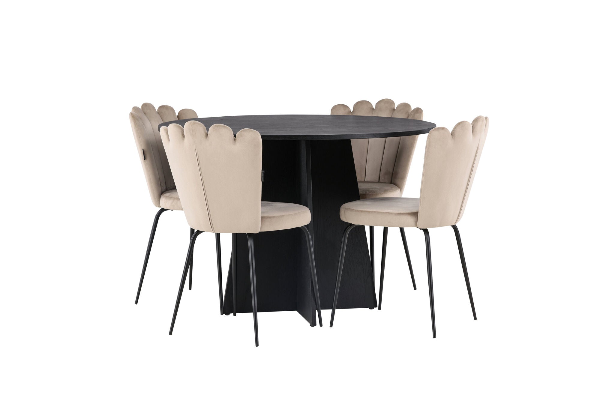 Venture Home Bootcut rund spisebord - Black / Black Fanéer +Limhamn Light stol - Black / Beige Velvet _4