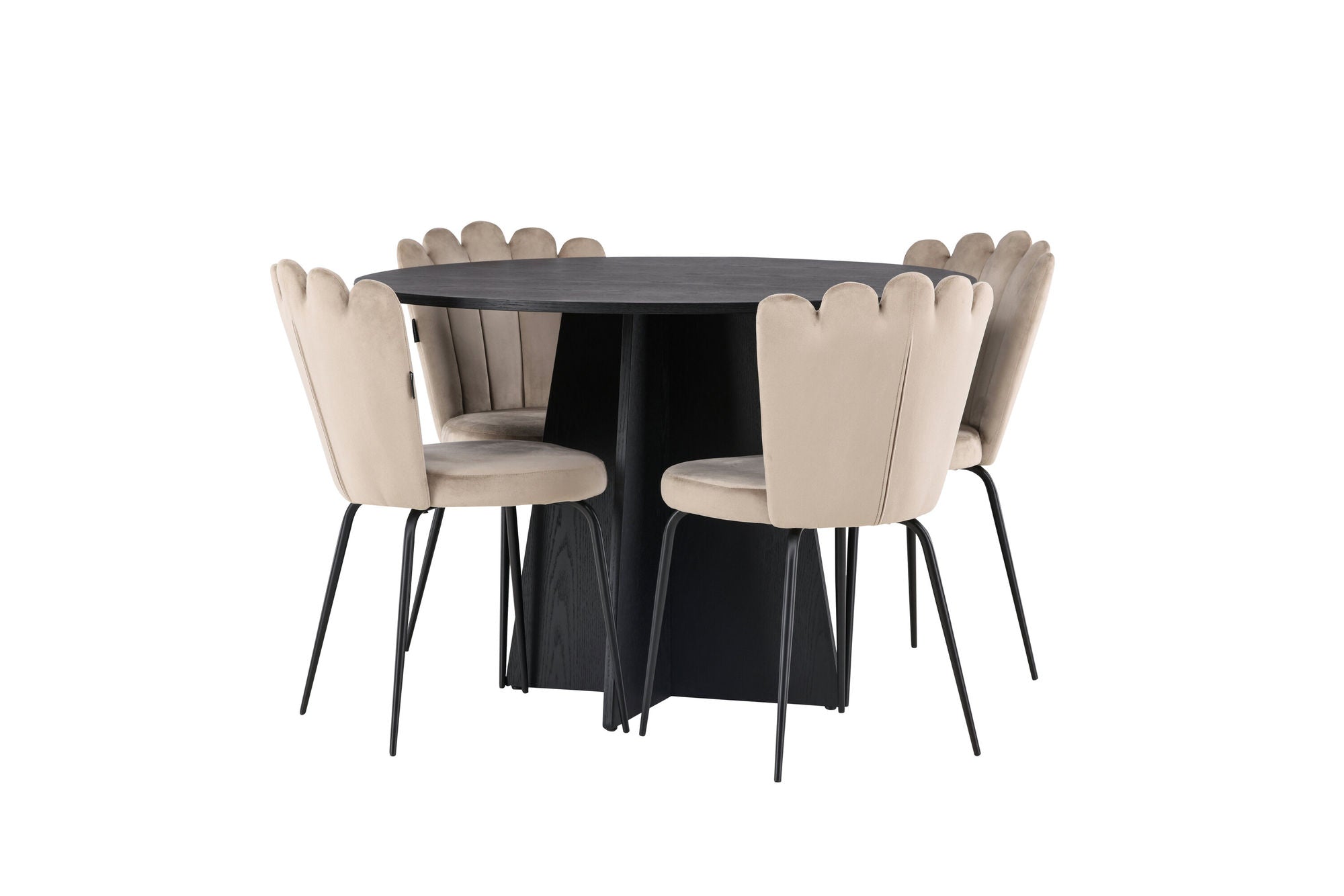 Venture Home Bootcut rund spisebord - Black / Black Fanéer +Limhamn Light stol - Black / Beige Velvet _4