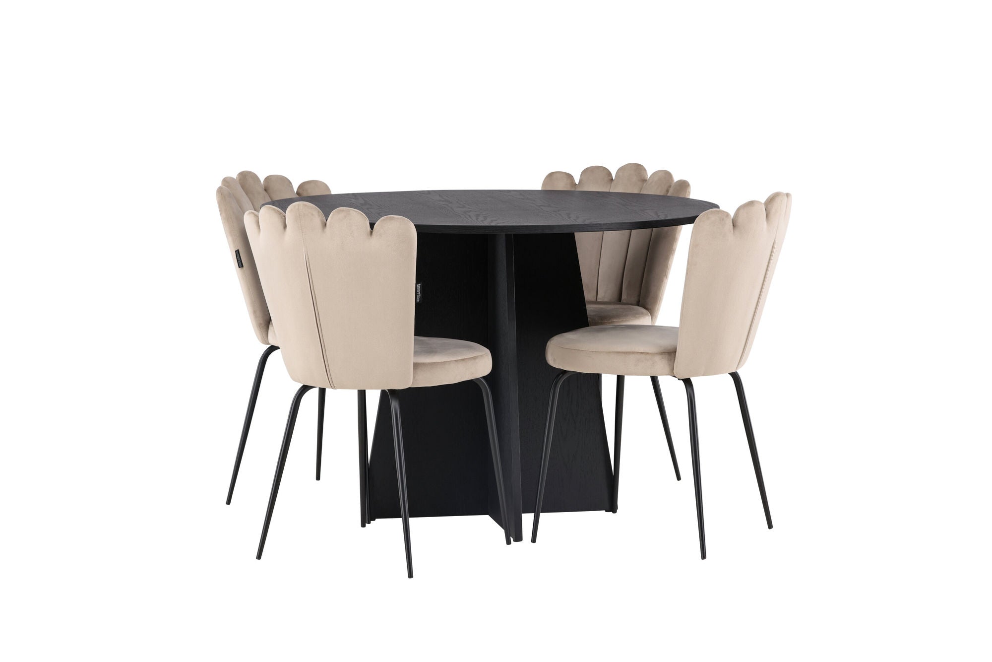 Venture Home Bootcut rund spisebord - Black / Black Fanéer +Limhamn Light stol - Black / Beige Velvet _4