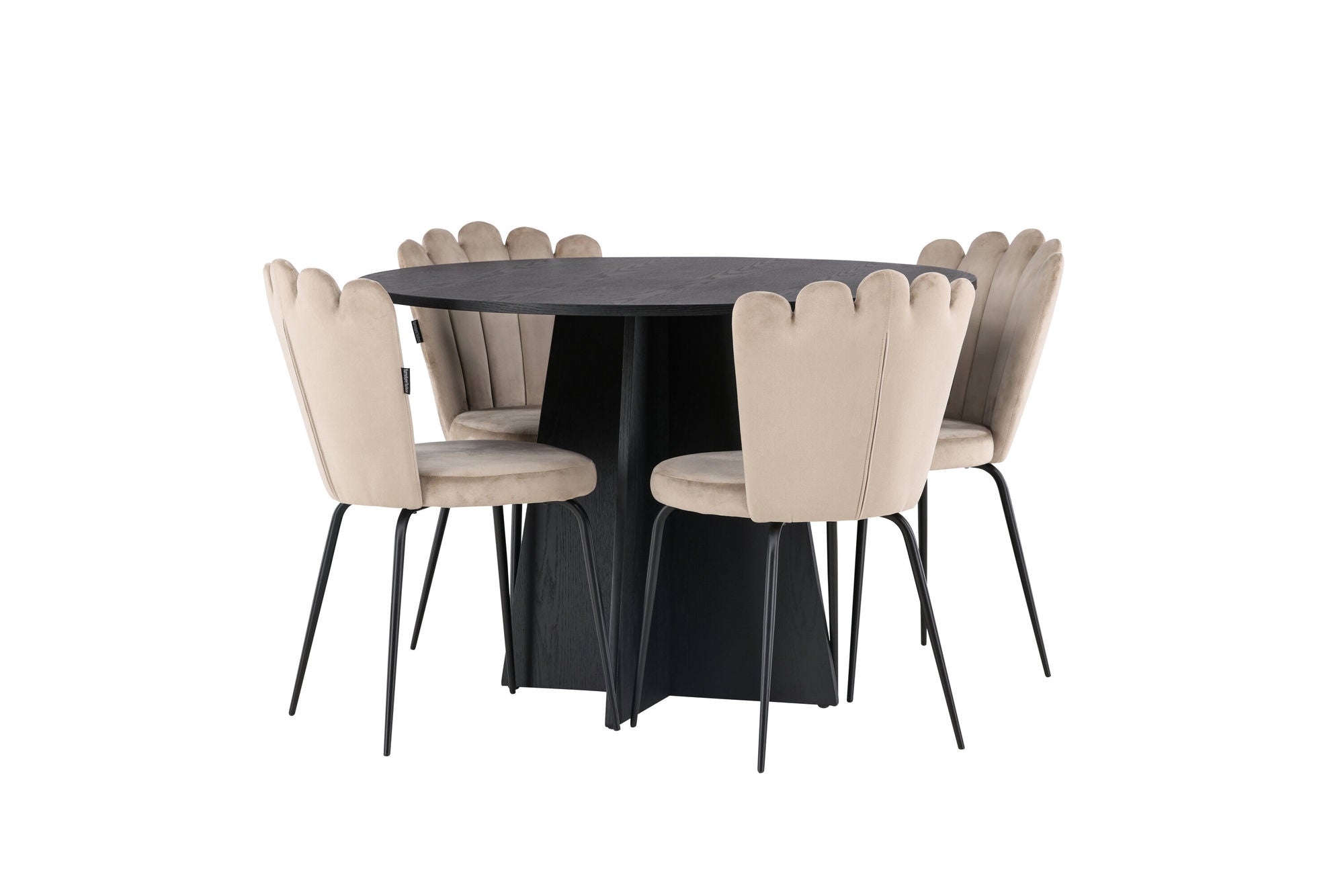 Venture Home Bootcut rund spisebord - Black / Black Fanéer +Limhamn Light stol - Black / Beige Velvet _4