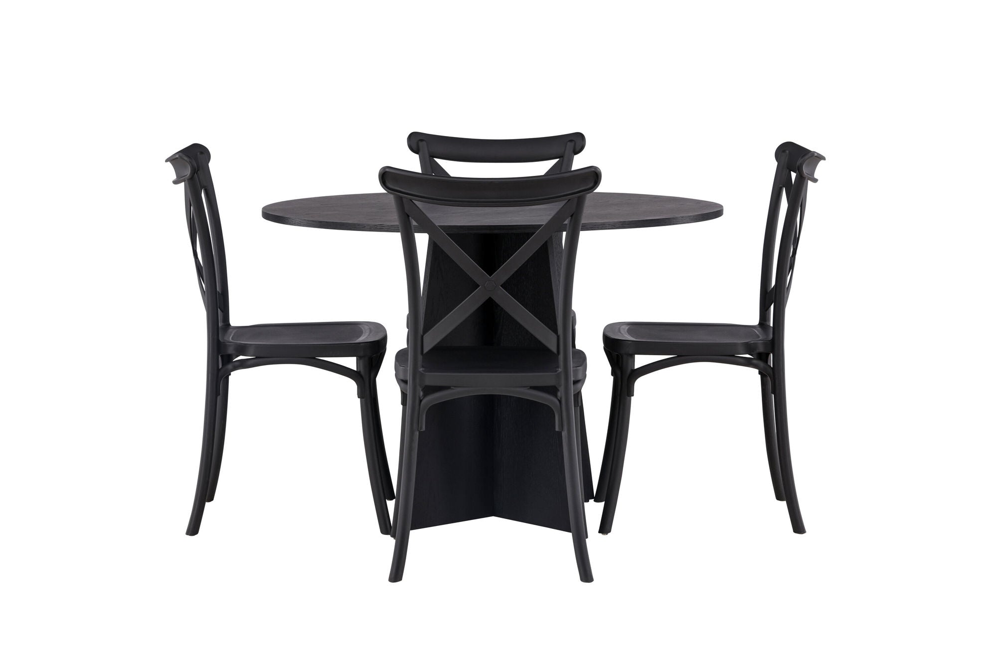 Venture Home Bootcut rund spisebord - Black / Black Fanéer +Crosett Spisebordsstol - Matte Black / Matte Black Plastic _4