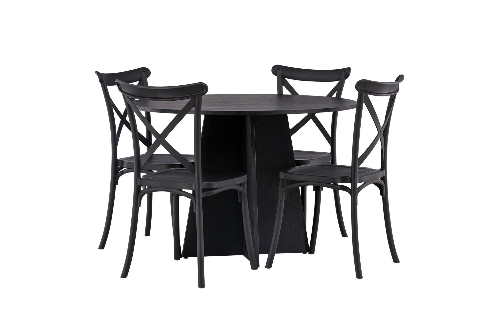 Venture Home Bootcut rund spisebord - Black / Black Fanéer +Crosett Spisebordsstol - Matte Black / Matte Black Plastic _4
