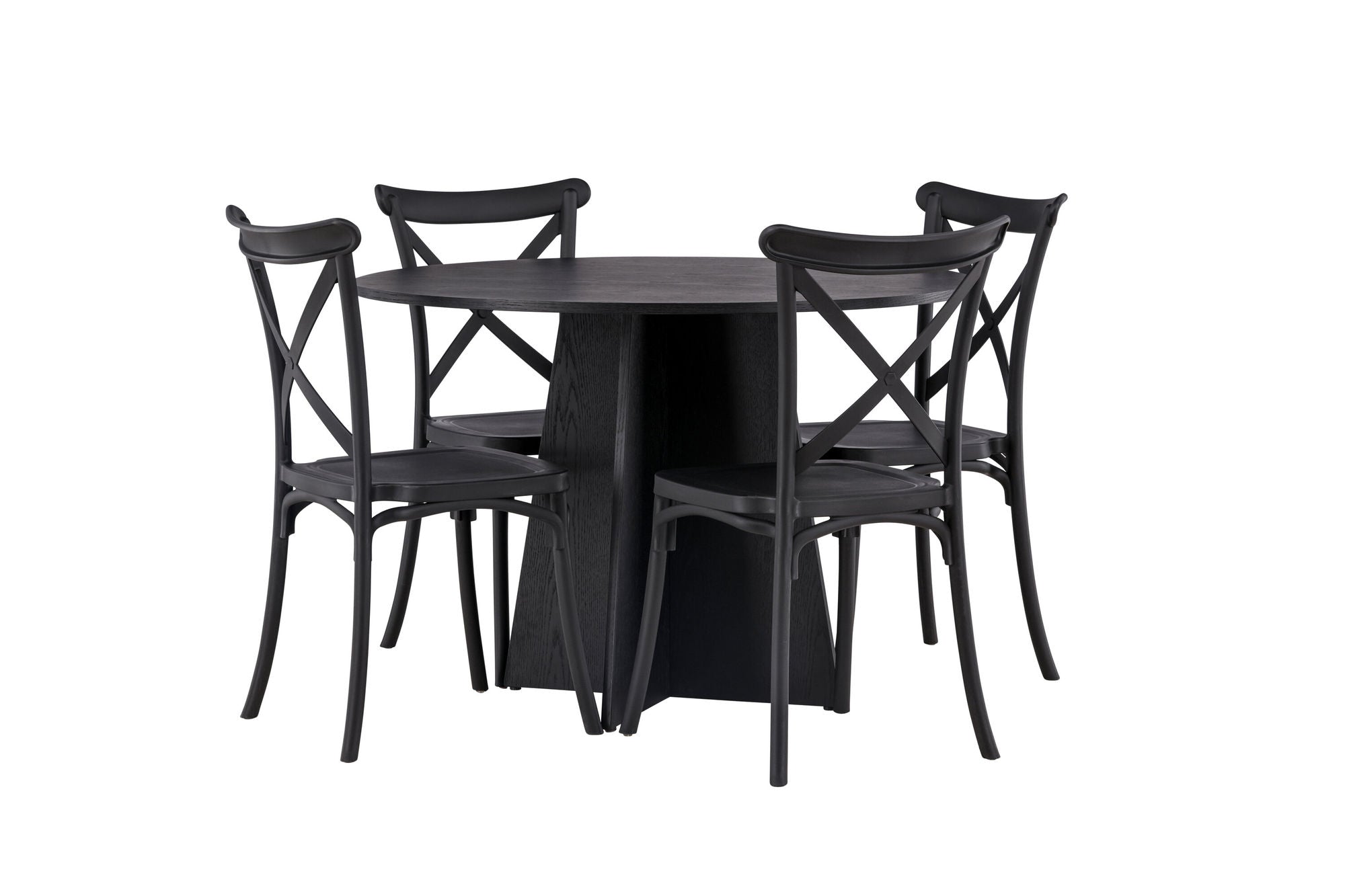 Venture Home Bootcut rund spisebord - Black / Black Fanéer +Crosett Spisebordsstol - Matte Black / Matte Black Plastic _4