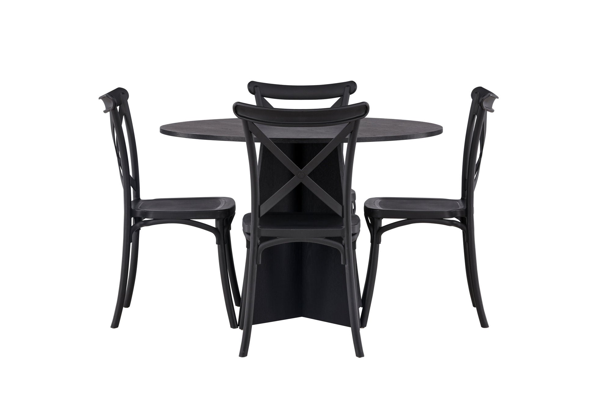 Venture Home Bootcut rund spisebord - Black / Black Fanéer +Crosett Spisebordsstol - Matte Black / Matte Black Plastic _4