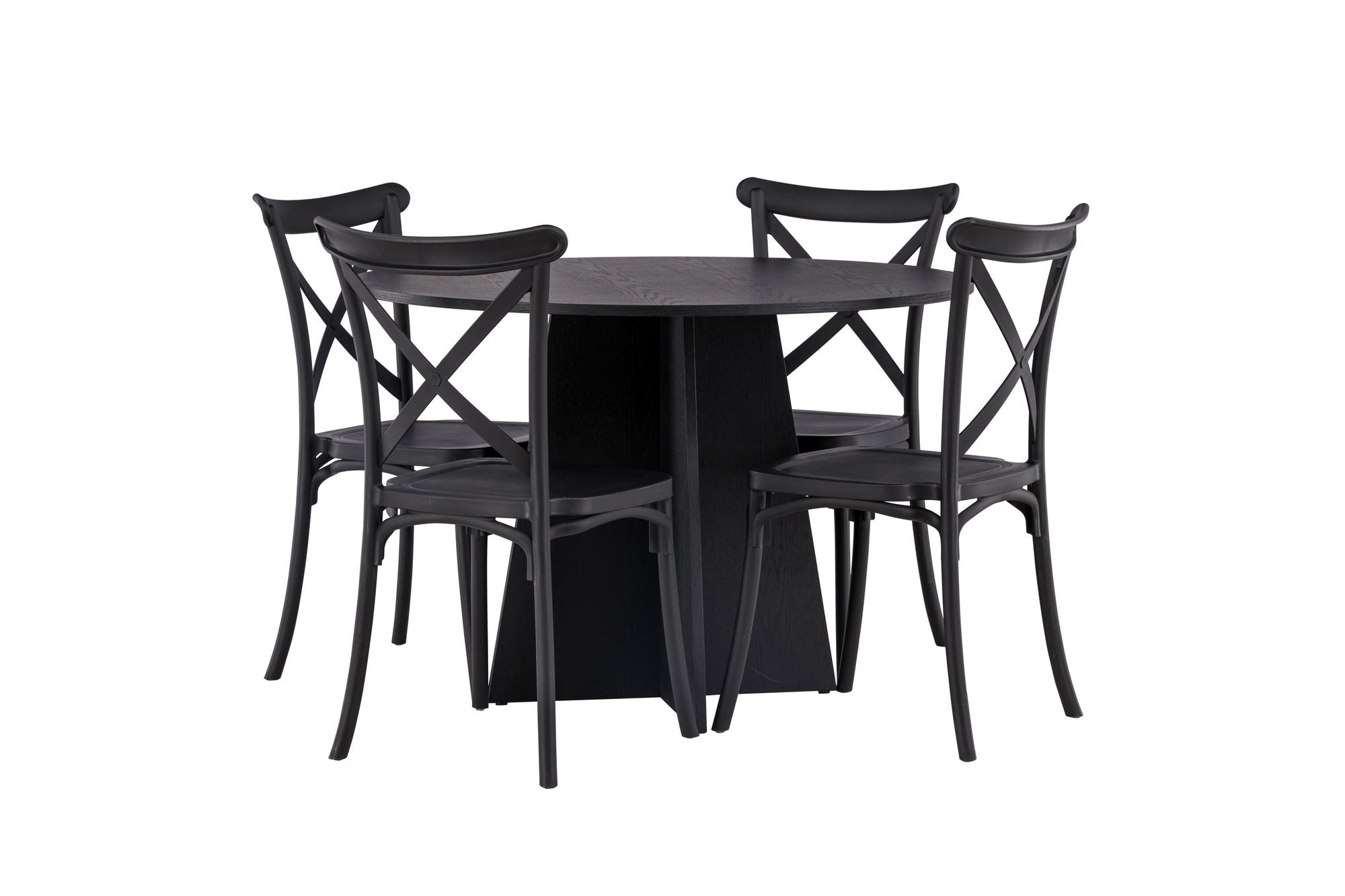 Venture Home Bootcut rund spisebord - Black / Black Fanéer +Crosett Spisebordsstol - Matte Black / Matte Black Plastic _4