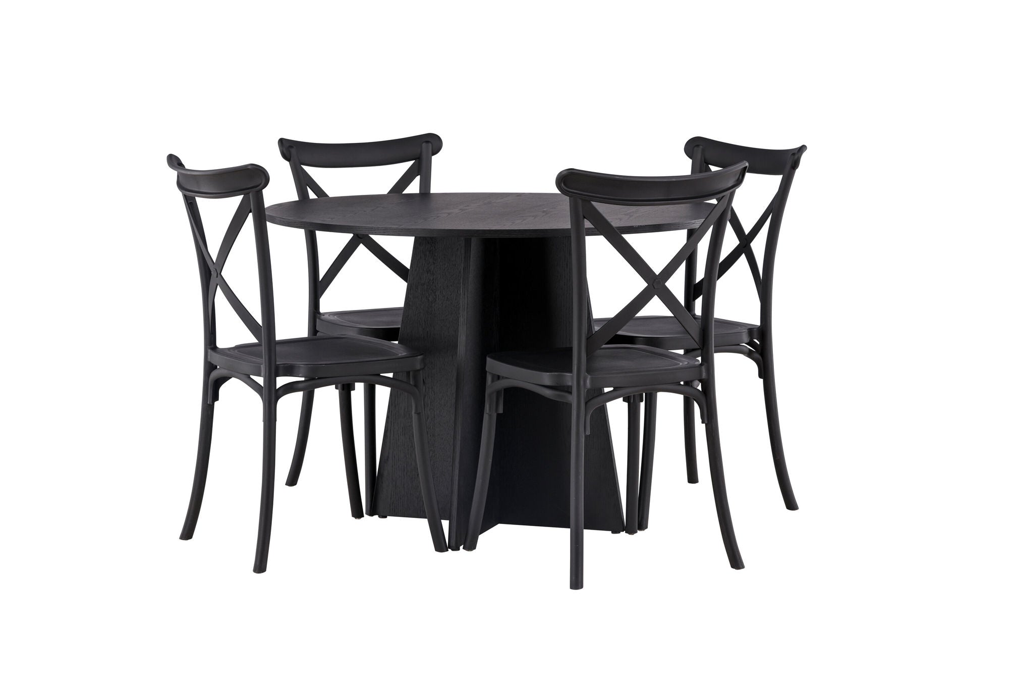 Venture Home Bootcut rund spisebord - Black / Black Fanéer +Crosett Spisebordsstol - Matte Black / Matte Black Plastic _4