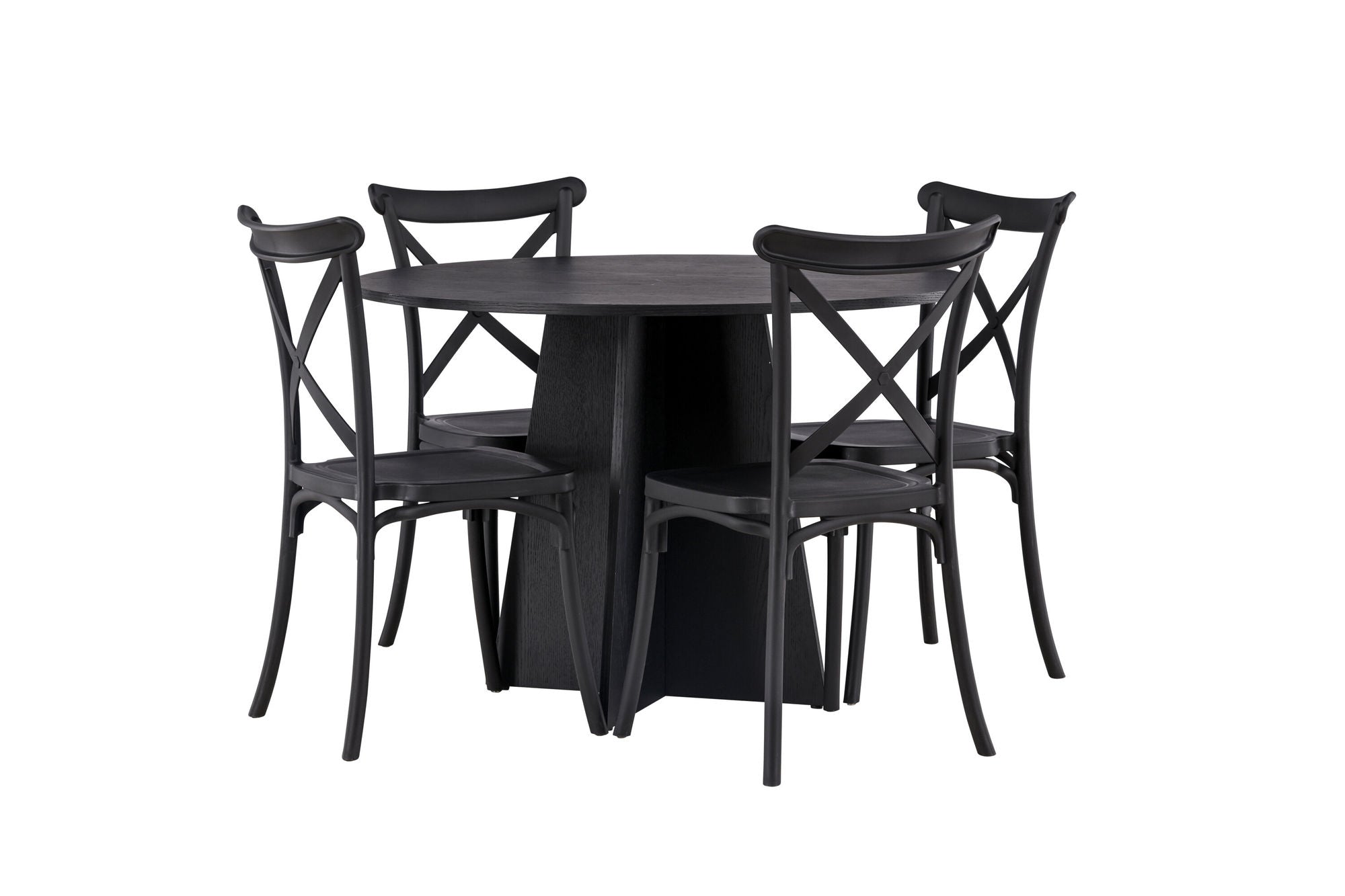 Venture Home Bootcut rund spisebord - Black / Black Fanéer +Crosett Spisebordsstol - Matte Black / Matte Black Plastic _4