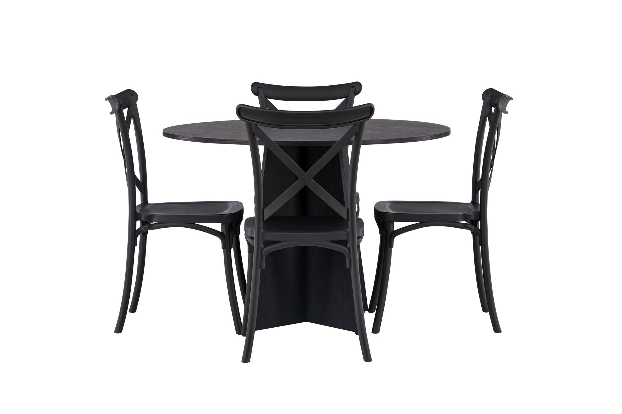 Venture Home Bootcut rund spisebord - Black / Black Fanéer +Crosett Spisebordsstol - Matte Black / Matte Black Plastic _4