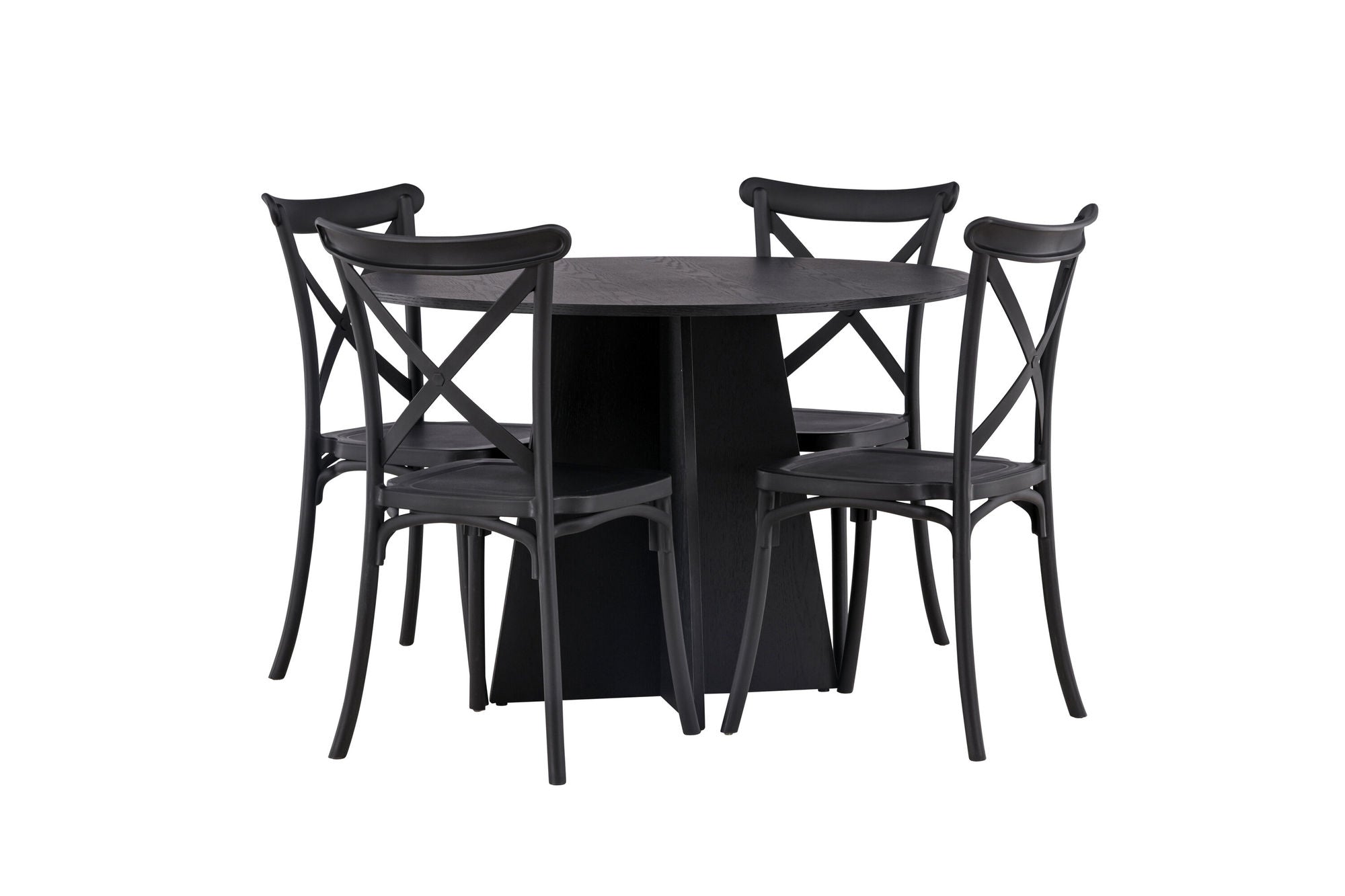 Venture Home Bootcut rund spisebord - Black / Black Fanéer +Crosett Spisebordsstol - Matte Black / Matte Black Plastic _4