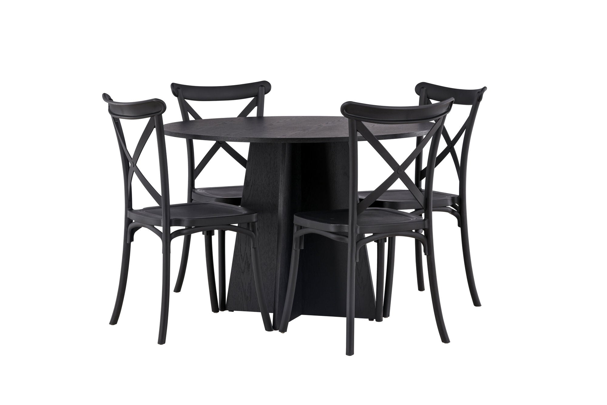 Venture Home Bootcut rund spisebord - Black / Black Fanéer +Crosett Spisebordsstol - Matte Black / Matte Black Plastic _4