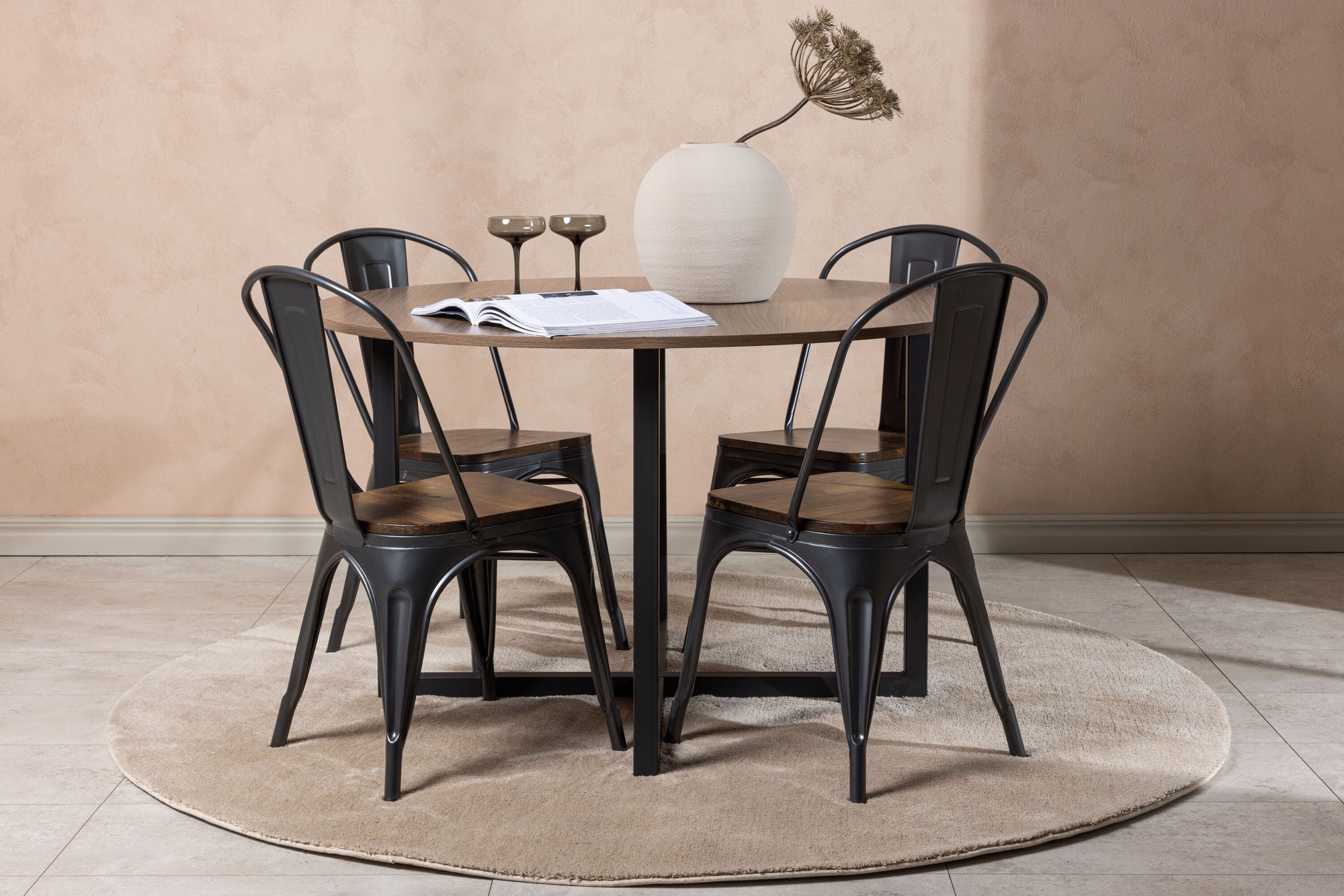 Venture Home Durango spisebord - Black / Walnut MDF +Tempe Spisebordsstol - Dark grey / Dark Brown MDF _4