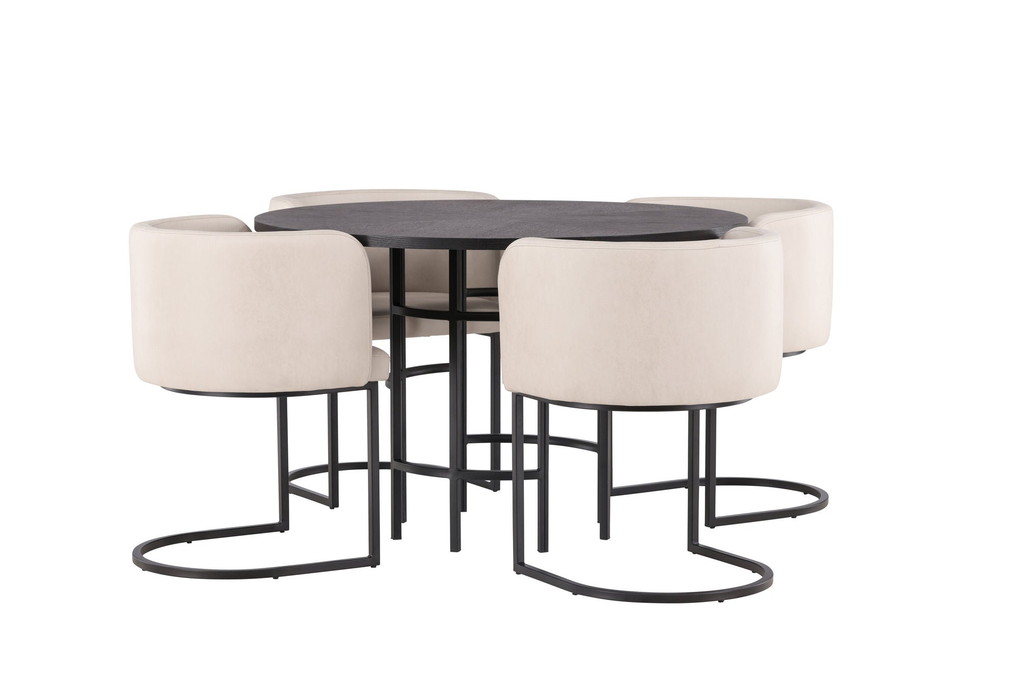 Venture Home Copenhagen spisebord - Black / Black Veneer +Simrishman Spisebordsstol - Black / Beige TC-fabric _4