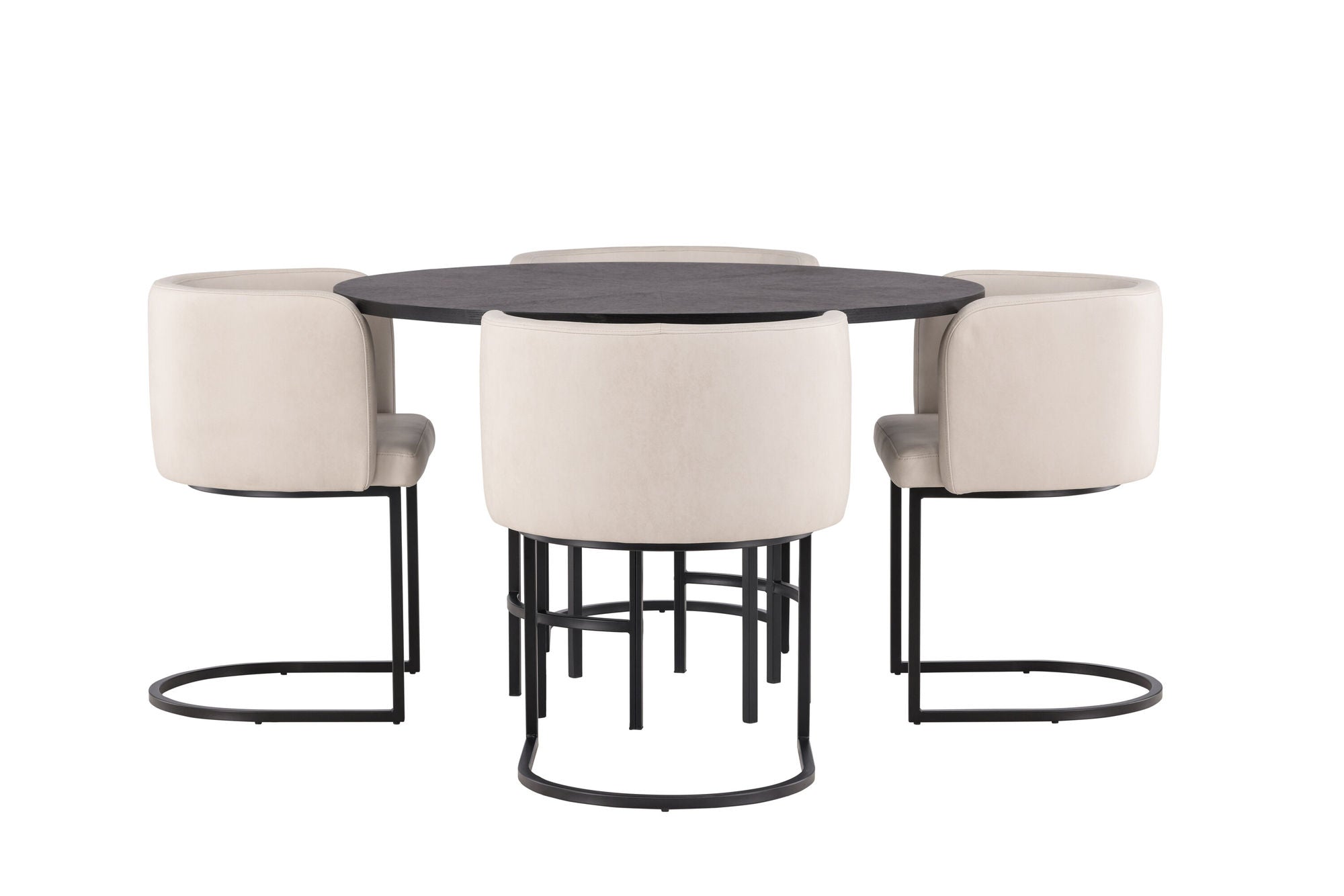 Venture Home Copenhagen spisebord - Black / Black Veneer +Simrishman Spisebordsstol - Black / Beige TC-fabric _4
