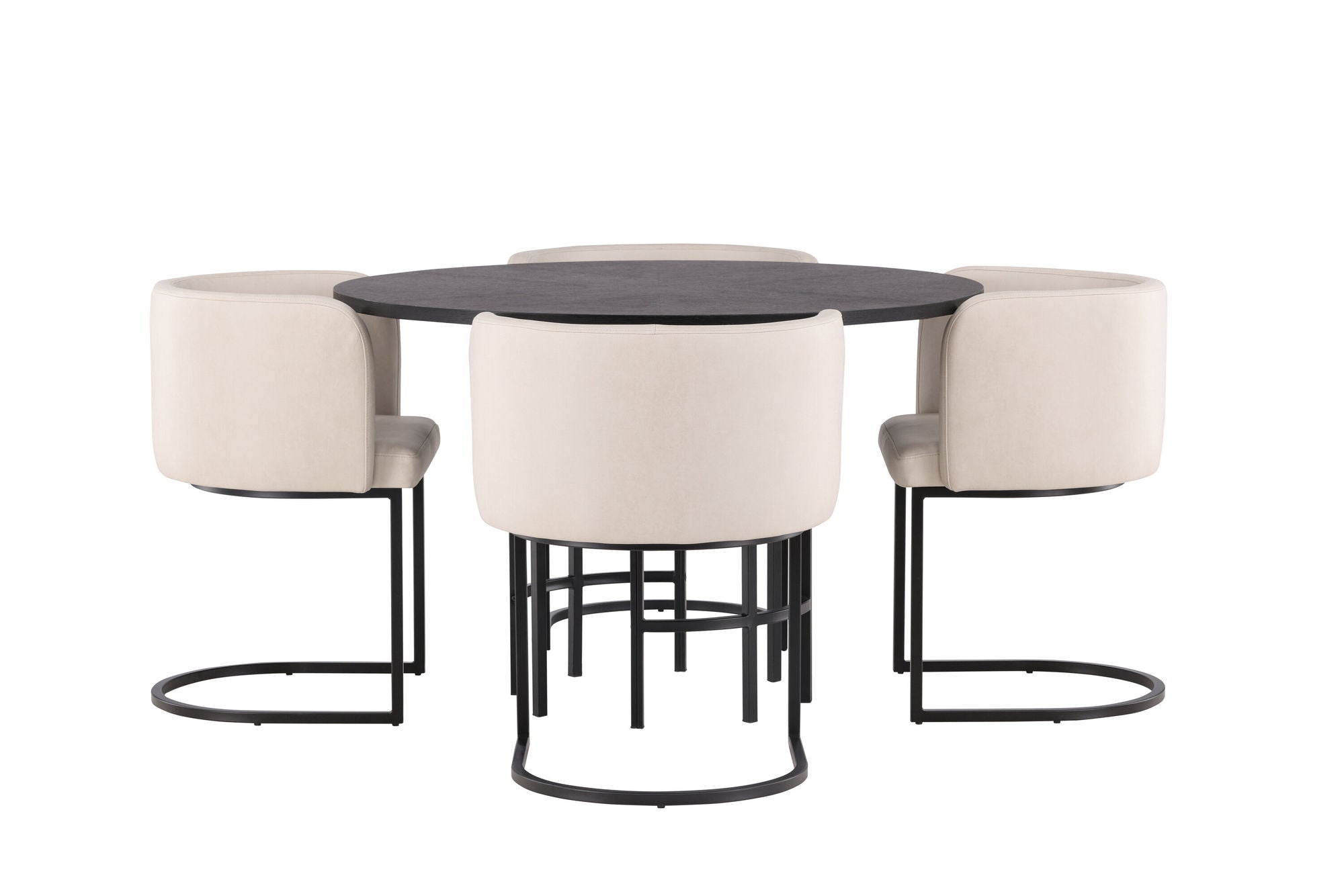 Venture Home Copenhagen spisebord - Black / Black Veneer +Simrishman Spisebordsstol - Black / Beige TC-fabric _4