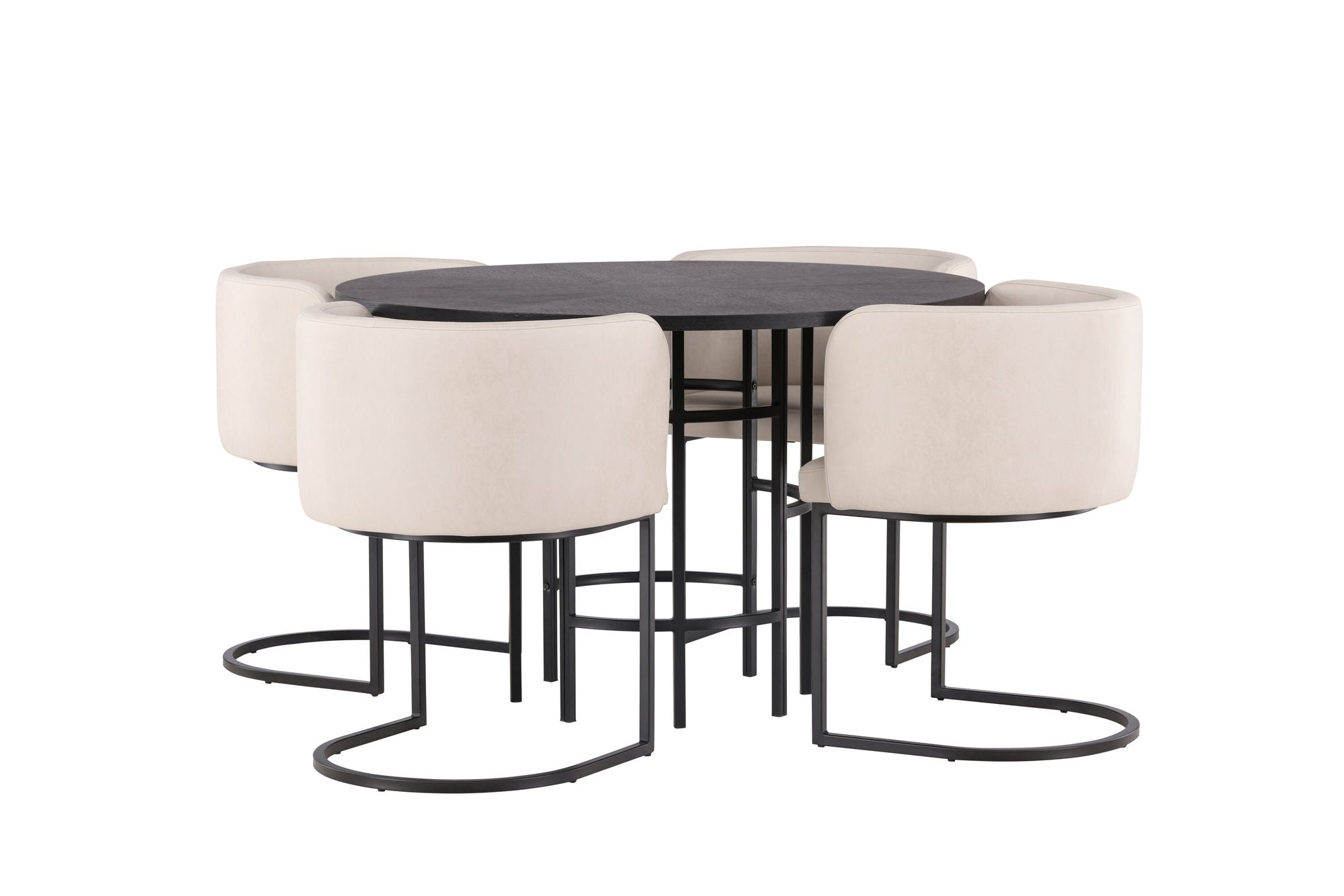 Venture Home Copenhagen spisebord - Black / Black Veneer +Simrishman Spisebordsstol - Black / Beige TC-fabric _4