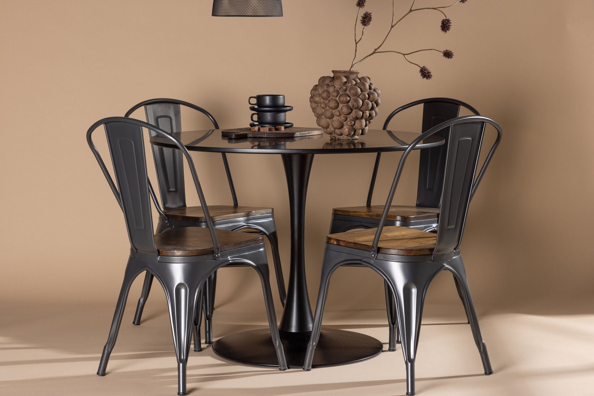 Venture Home Glade spisebord - Black / Black MDF +Tempe Spisebordsstol - Dark grey / Dark Brown MDF _4