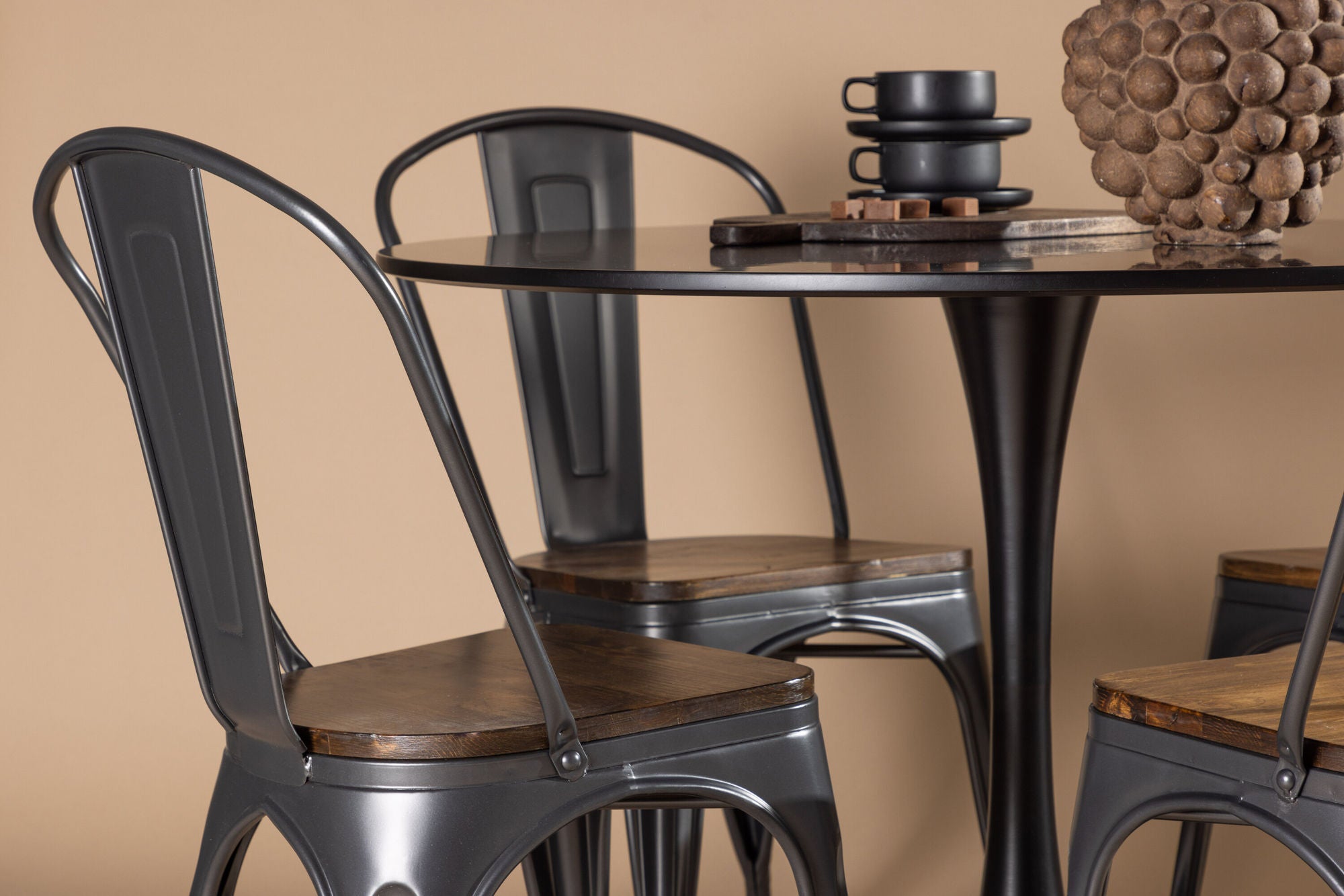 Venture Home Glade spisebord - Black / Black MDF +Tempe Spisebordsstol - Dark grey / Dark Brown MDF _4