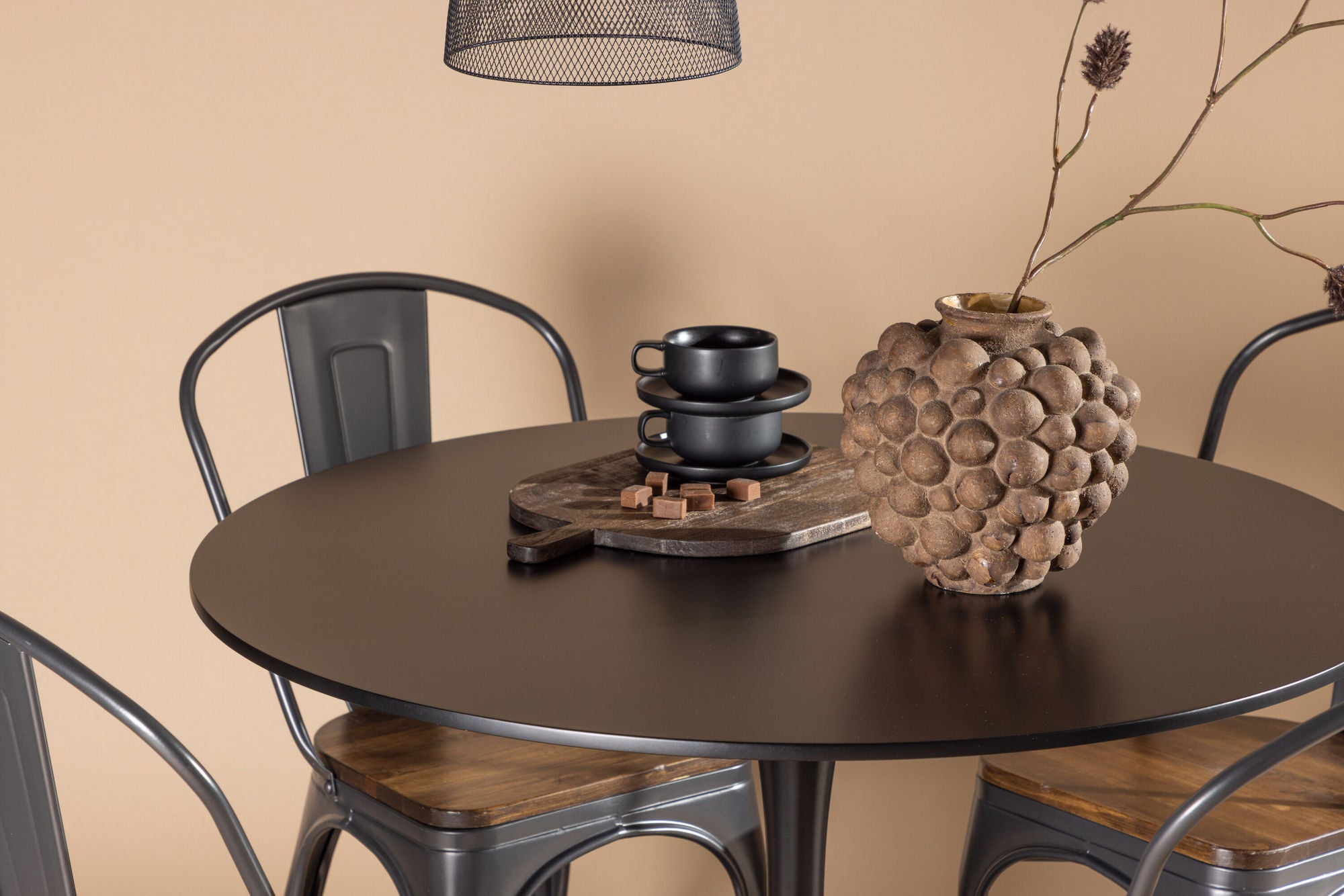 Venture Home Glade spisebord - Black / Black MDF +Tempe Spisebordsstol - Dark grey / Dark Brown MDF _4