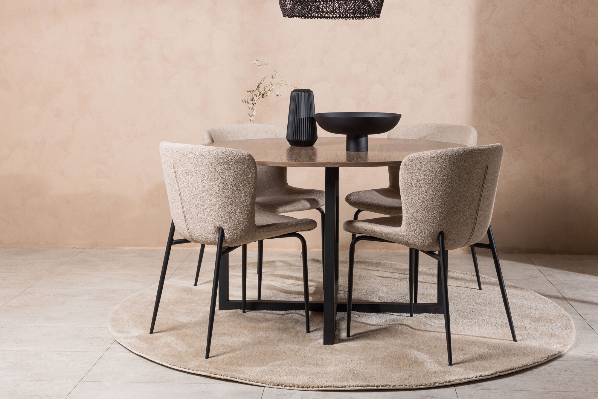Venture Home Durango spisebord - Black / Walnut MDF +Modesto Spisebordsstol - Grey / Smoked Black Boucle _4