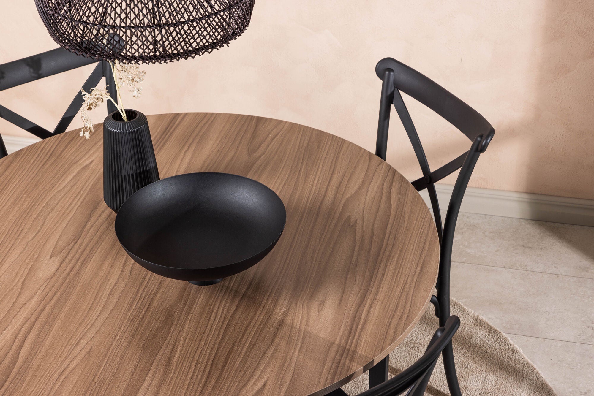 Venture Home Durango spisebord - Black / Walnut MDF +Crosett Spisebordsstol - Matte Black / Matte Black Plastic _4