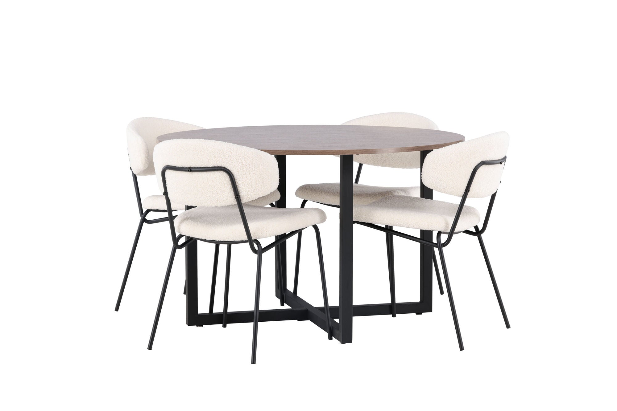 Venture Home Durango spisebord - Black / Walnut MDF +Chico Spisebordsstol - Black / White Boucle _4