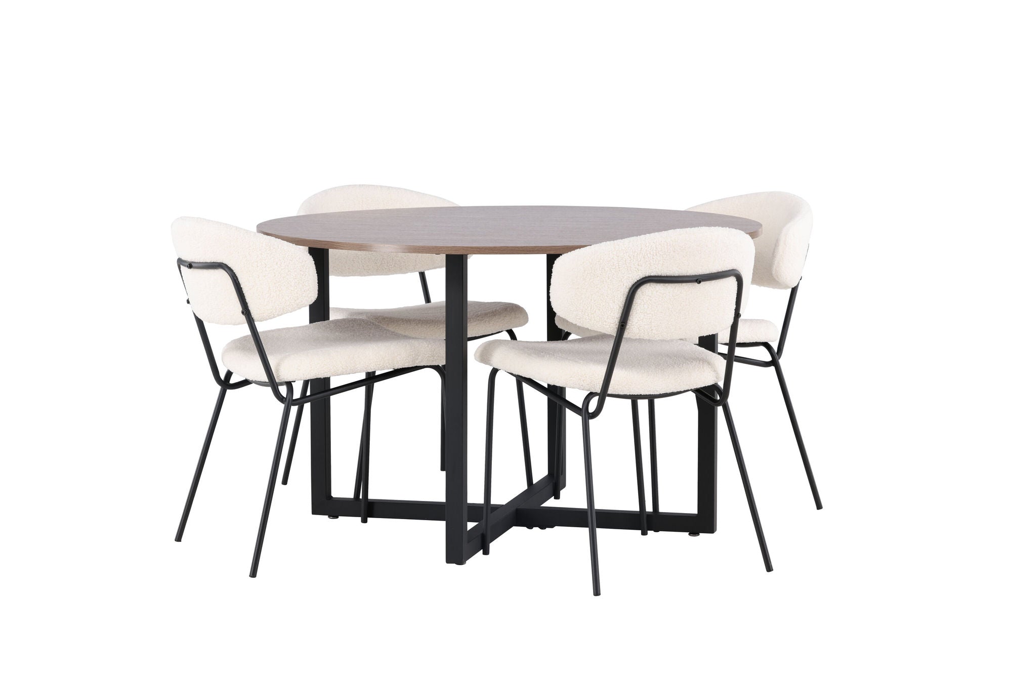 Venture Home Durango spisebord - Black / Walnut MDF +Chico Spisebordsstol - Black / White Boucle _4