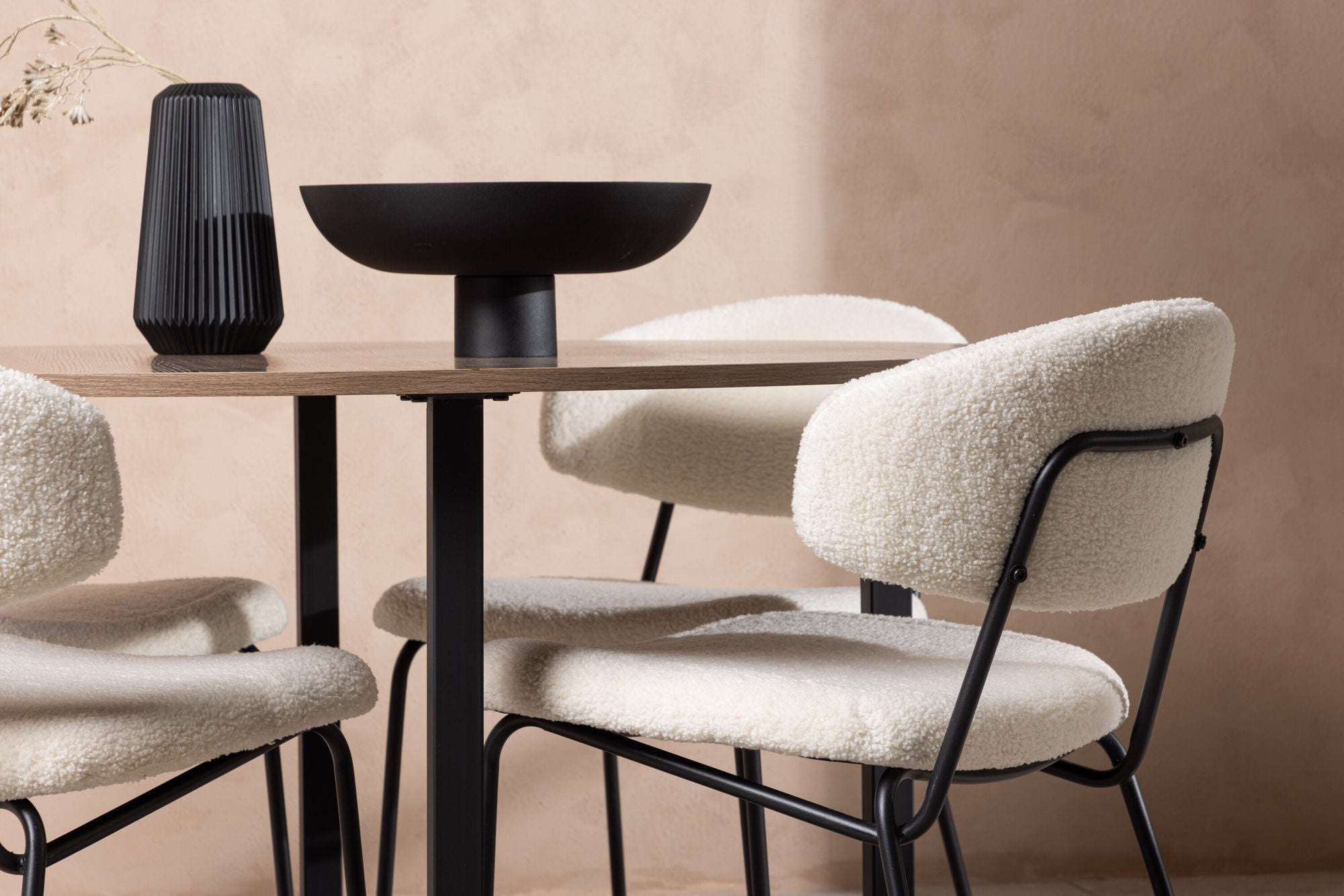 Venture Home Durango spisebord - Black / Walnut MDF +Chico Spisebordsstol - Black / White Boucle _4
