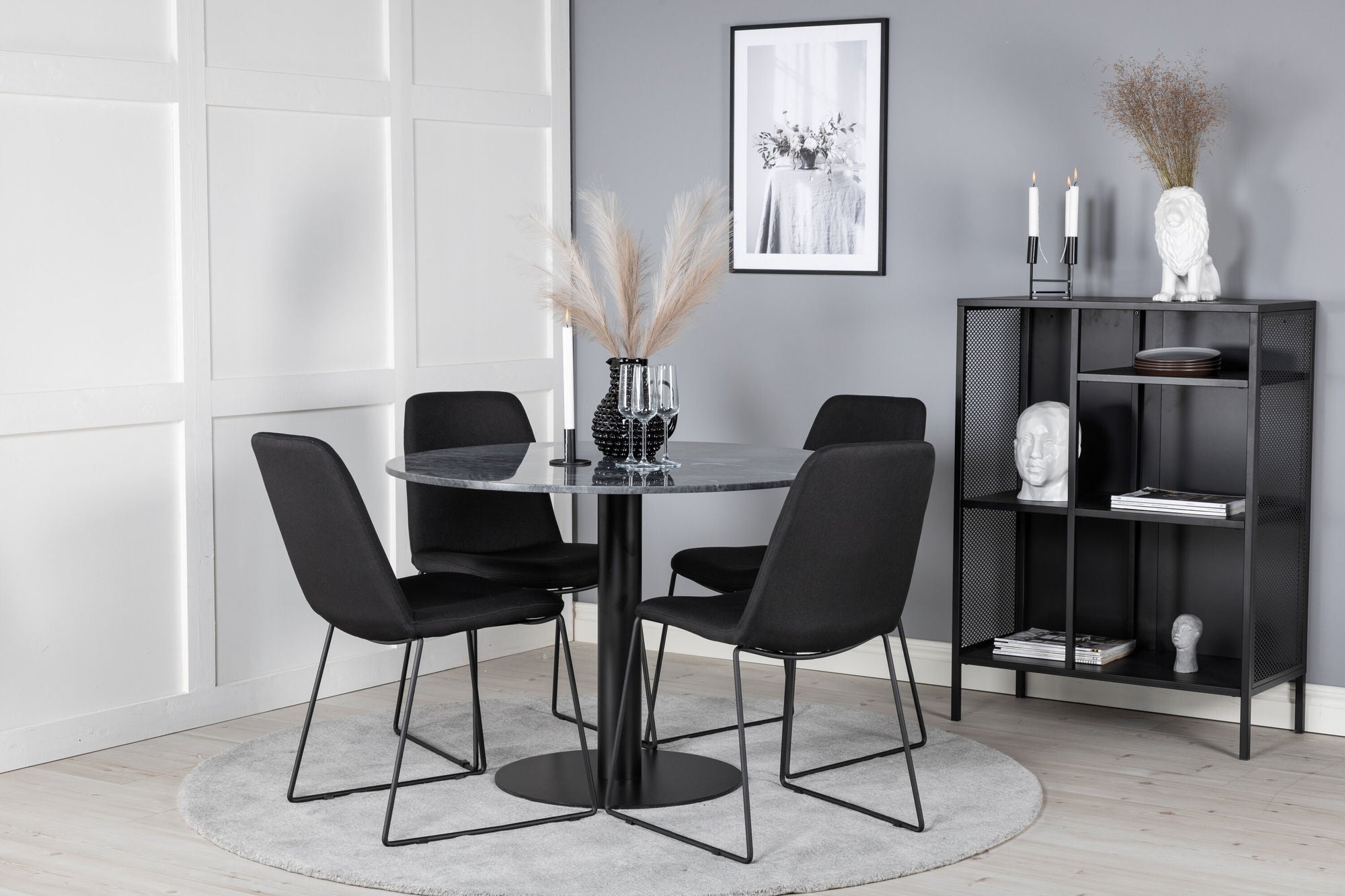 Venture Home Estelle rund spisebord ø106 H75 - Black / Black+Muce Spisebordsstol - Black Legs - Black Fabric_4